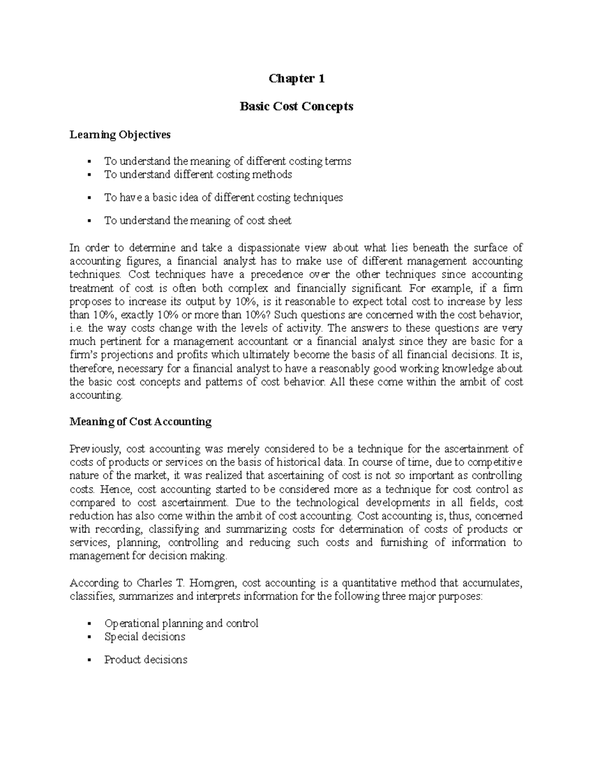 COST II FULL notes word - HFSSSSSS - Chapter 1 Basic Cost Concepts ...