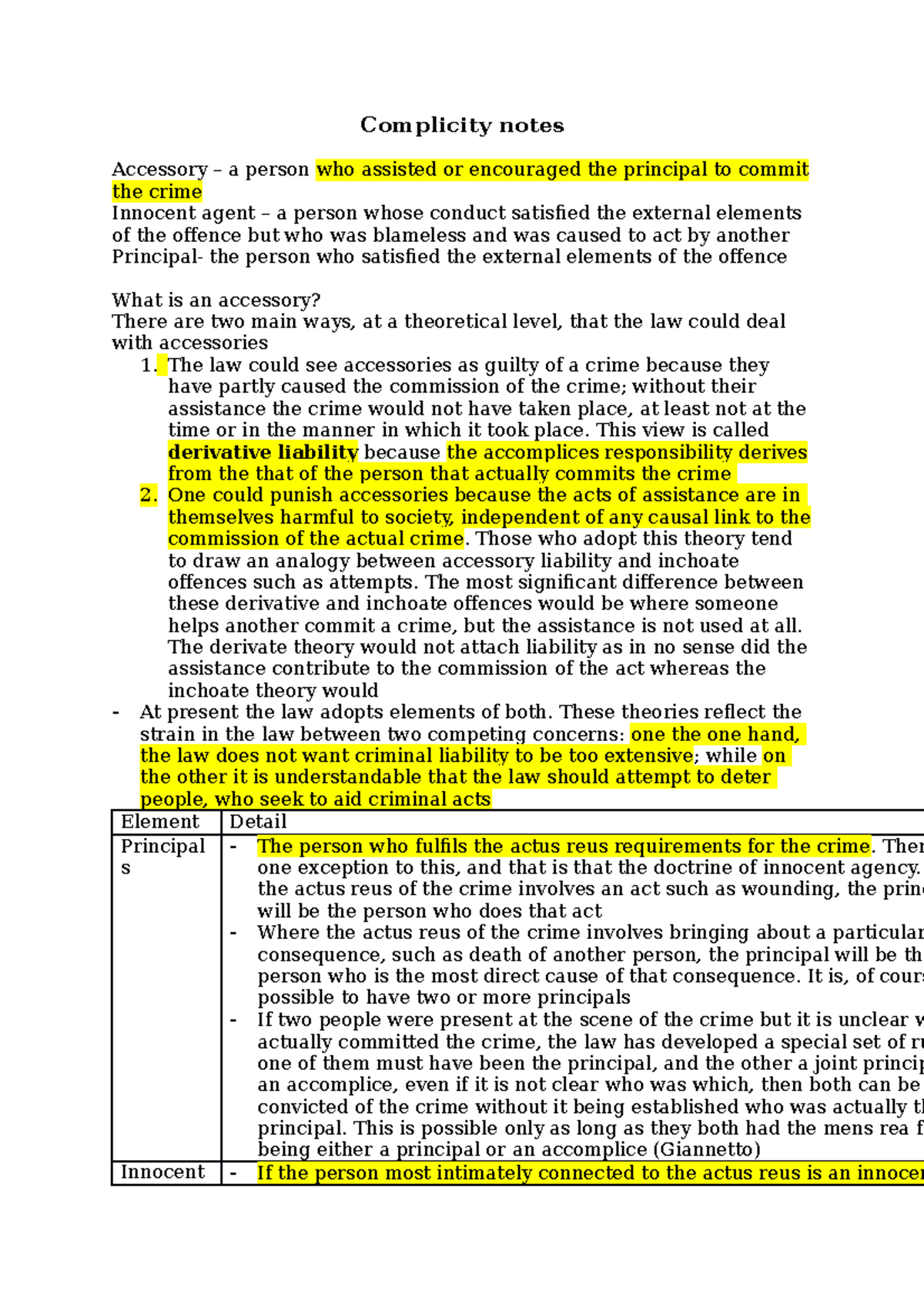 Complicity notes Complicity notes Accessory a person who assisted