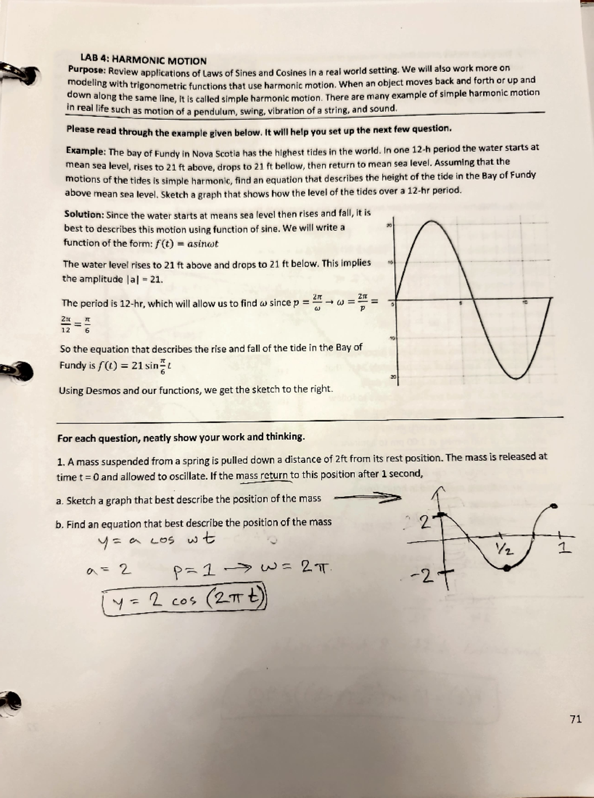 Lab 4 - This was from a math emporium class, all about Trigonometry ...