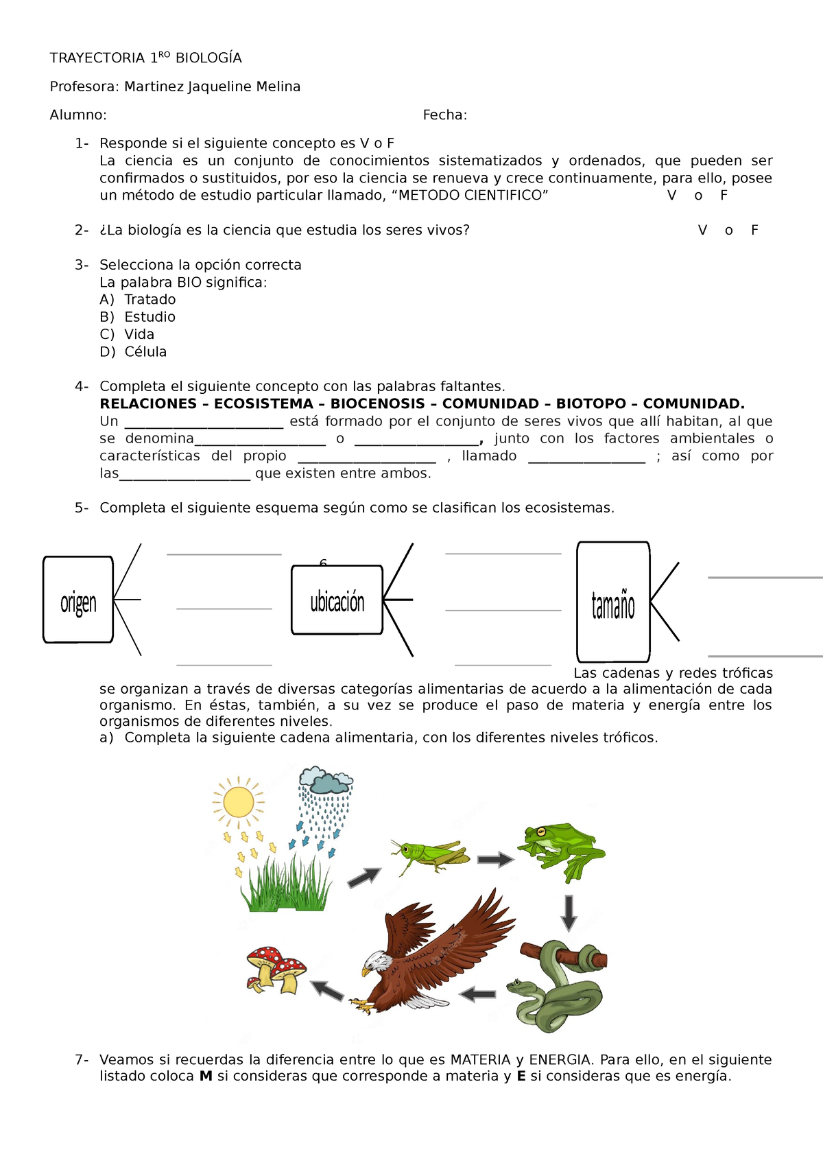 Trayectoria 1RO Biología - TRAYECTORIA 1RO BIOLOGÍA Profesora: Martinez ...