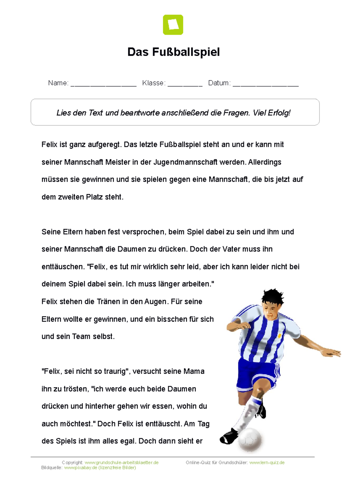 Lesetext-das-fussballspiel - Das Fußballspiel Name