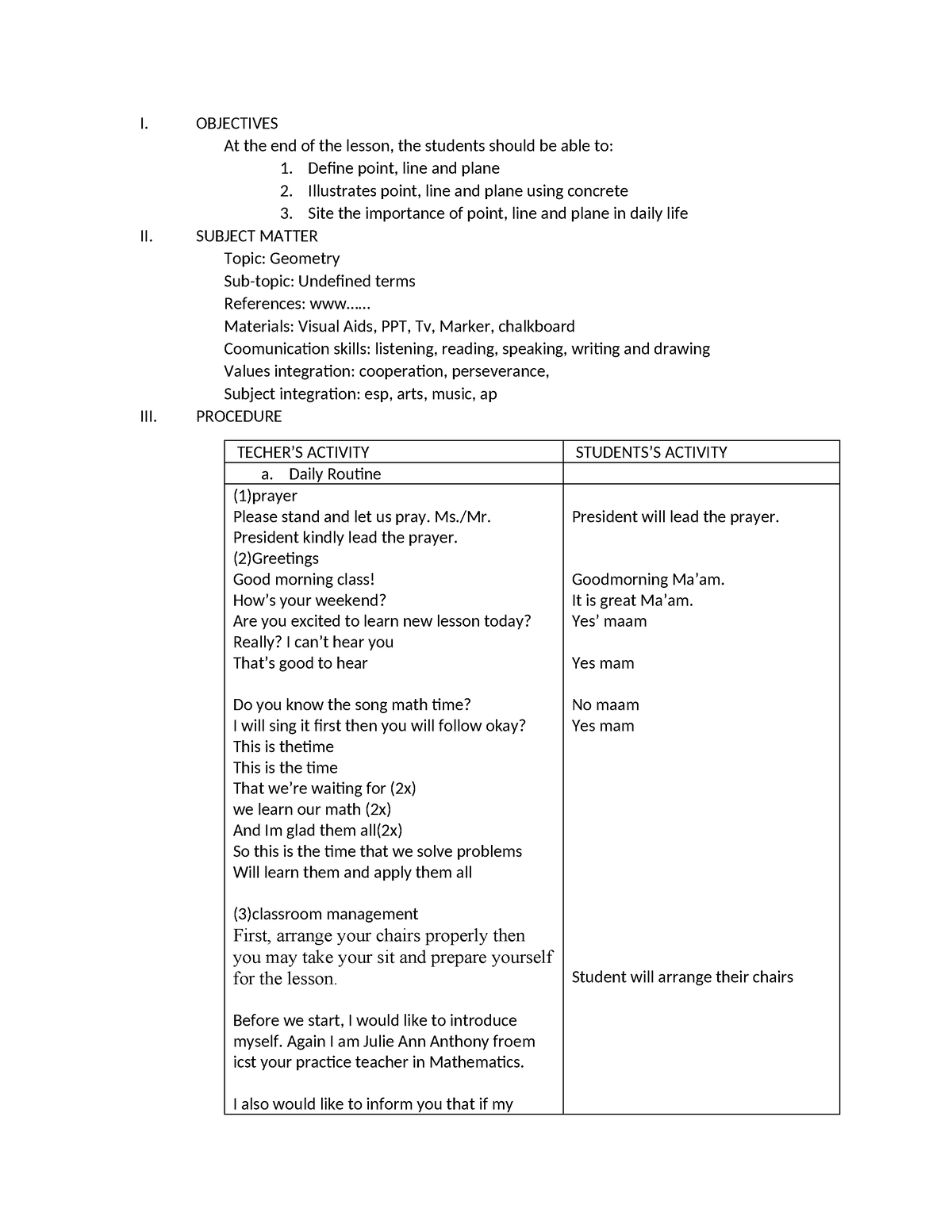 Lp subsets of line - I. OBJECTIVES At the end of the lesson, the ...