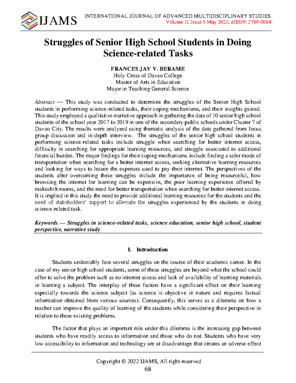 Ijams MAY 68 80 - Needed - IJAMS Volume II, Issue 5 May 2022, eISSN ...