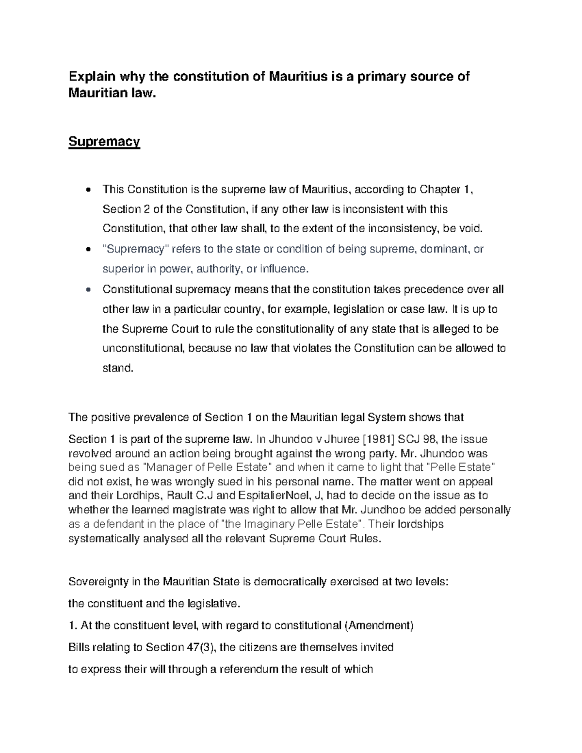 Explain why the constitution of Mauritius is a primary sourc