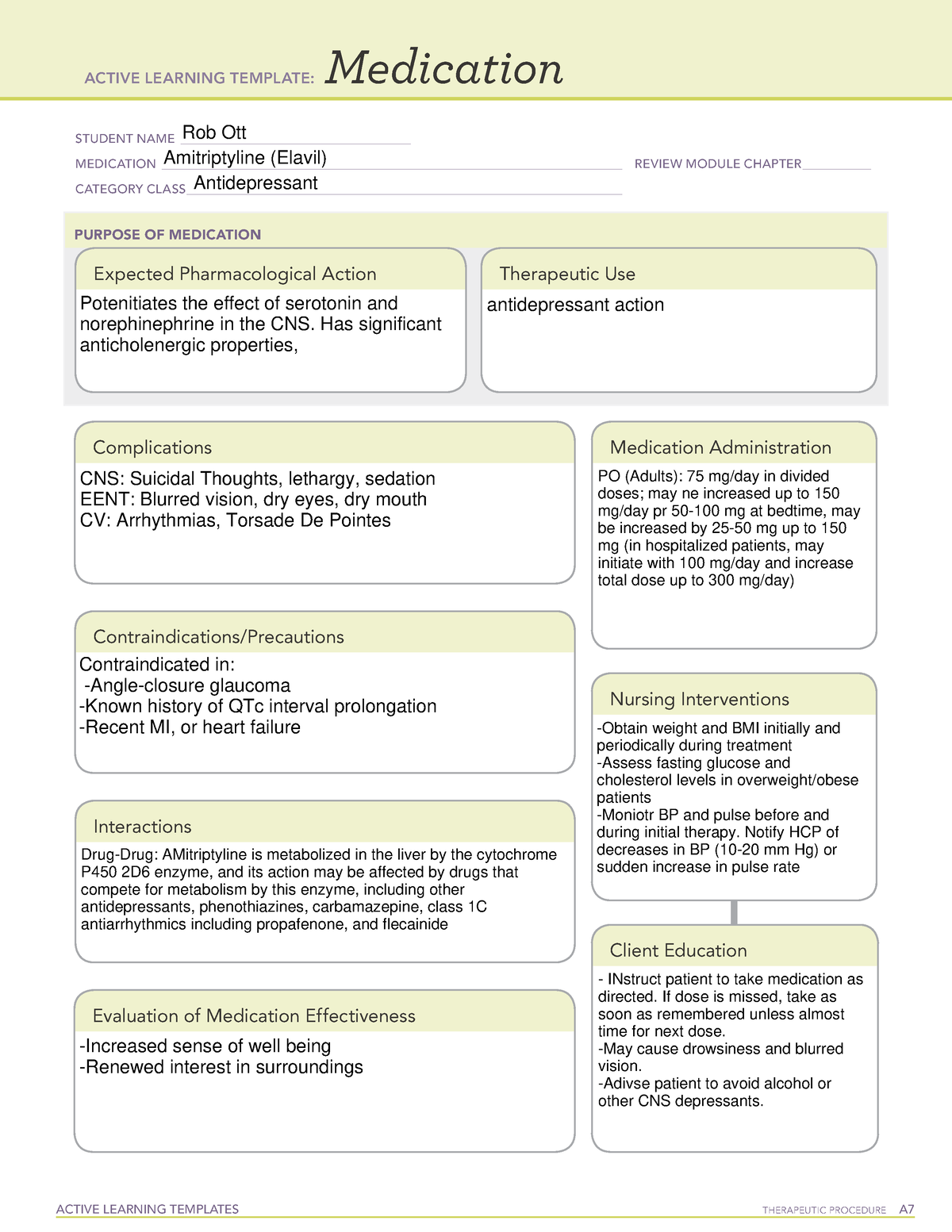 Med Card Amitriptyline ACTIVE LEARNING TEMPLATES THERAPEUTIC