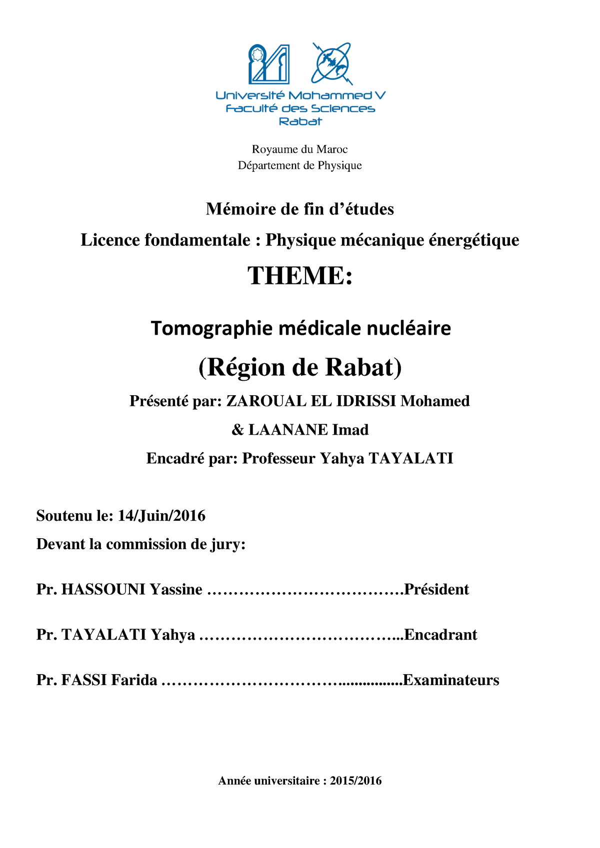 SDIC-PL0325 - Pfe Chmie - Royaume Du Maroc Département De Physique ...