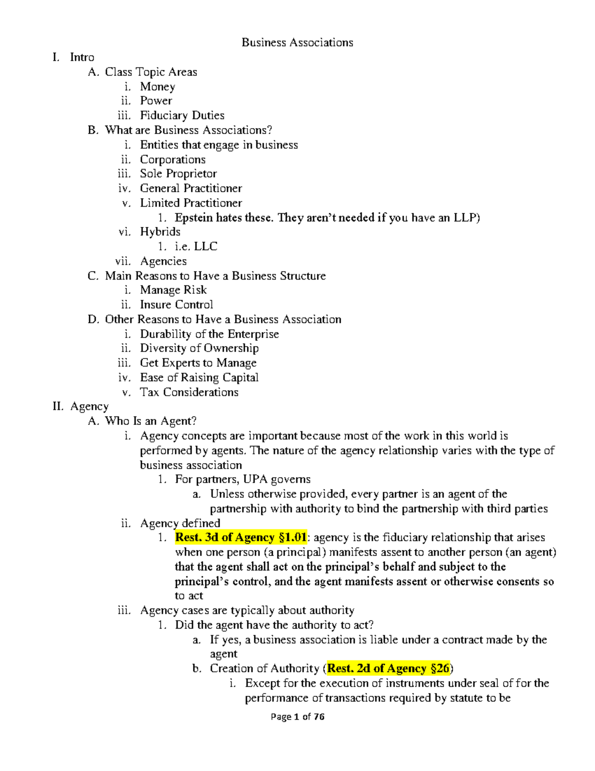 Business Associations or Corporations Outline - Business Associations I ...