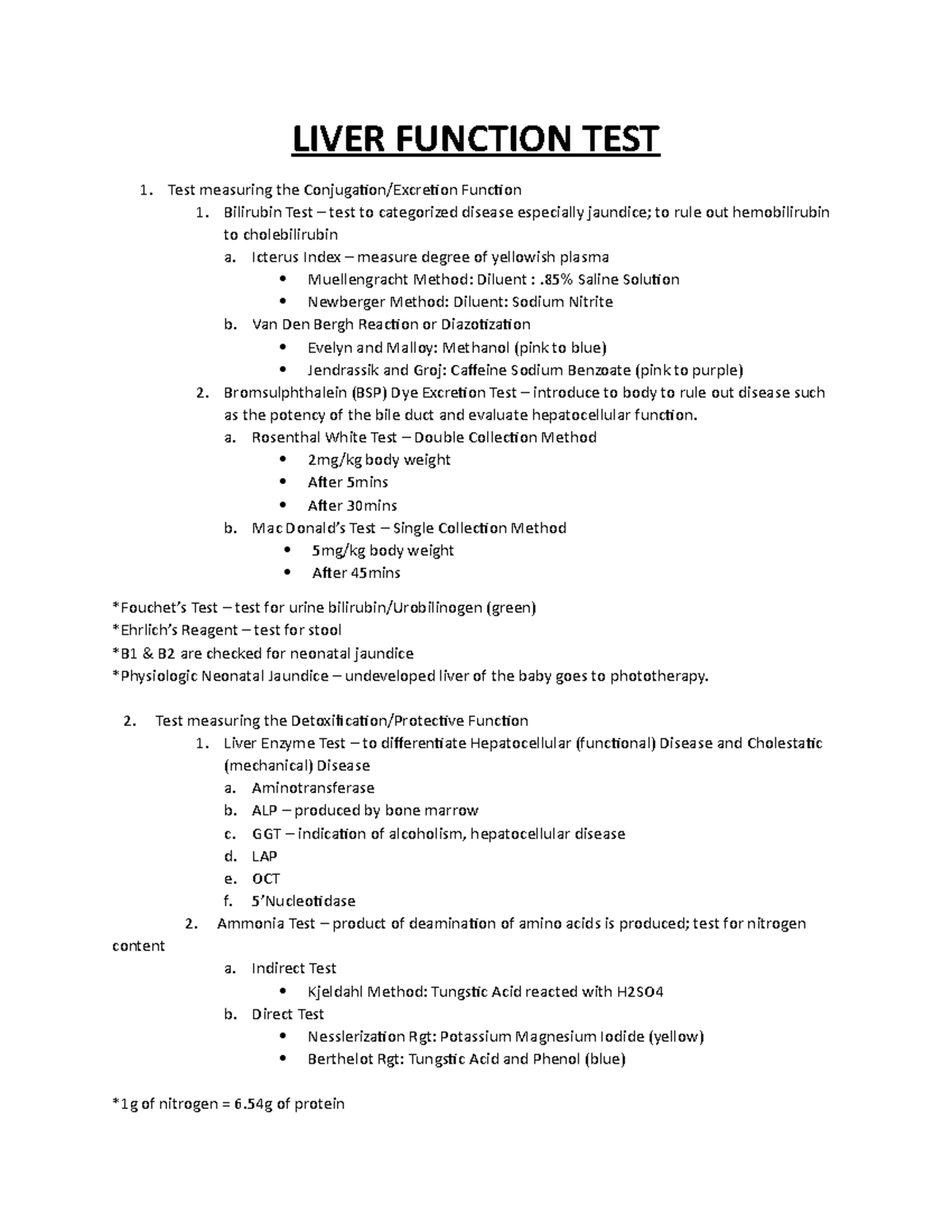 Liver Function Test Lectured by Mrs. Jeannie Limayo, RMT, DTA LIVER