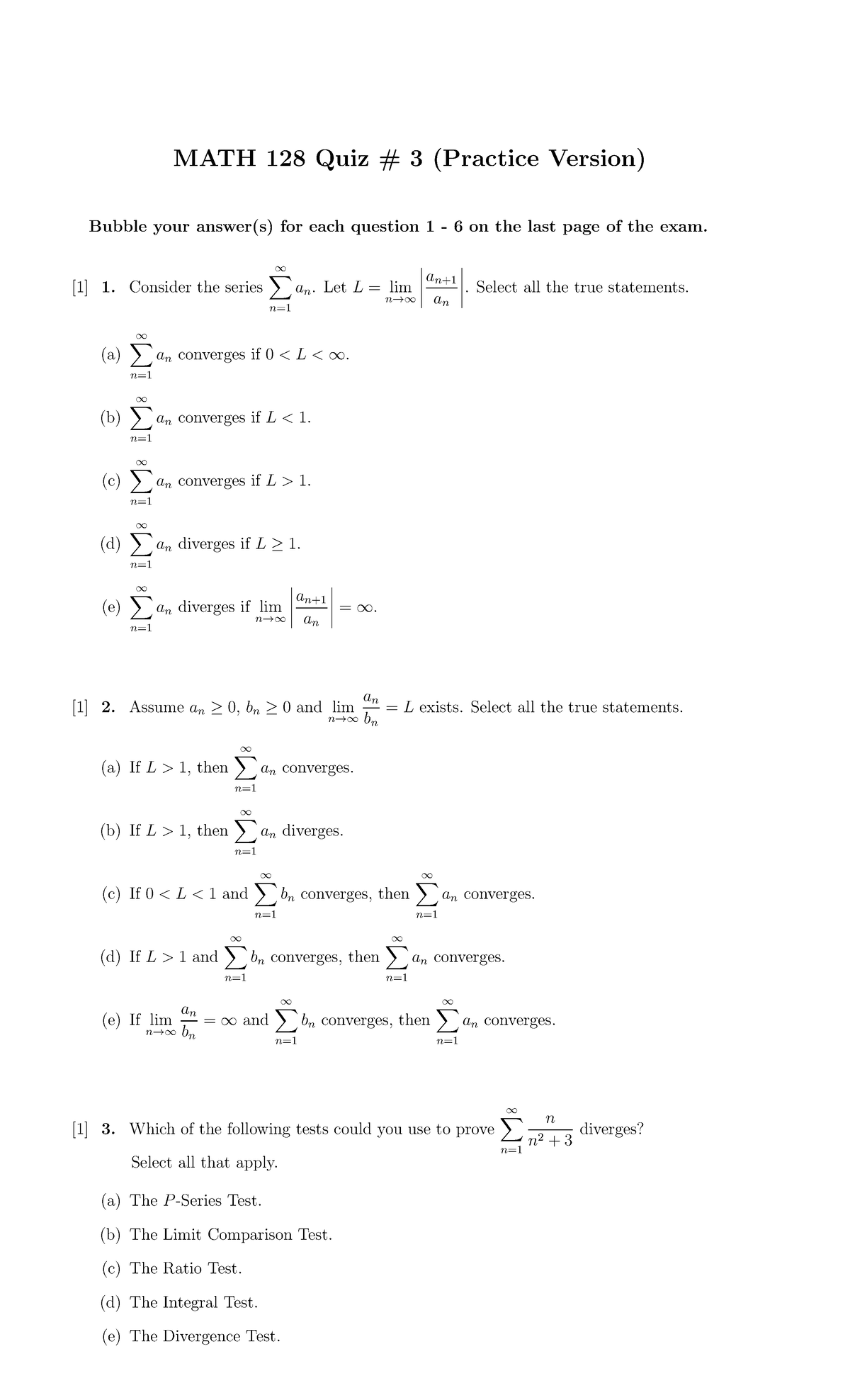 Practice Quiz 3 - MATH 128 Quiz # 3 (Practice Version) Bubble your ...