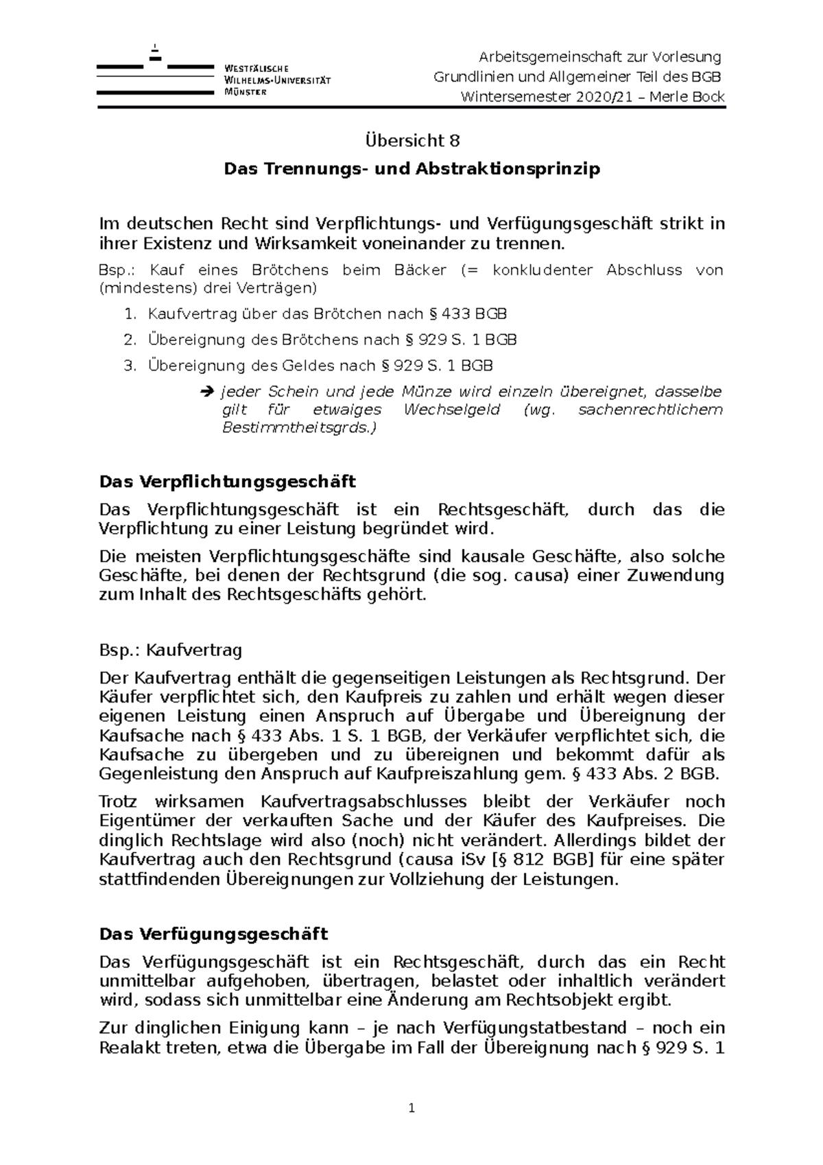 Übersicht Trennungs-,Abstraktionsprinzip - Grundlinien und Allgemeiner Teil des BGB ...