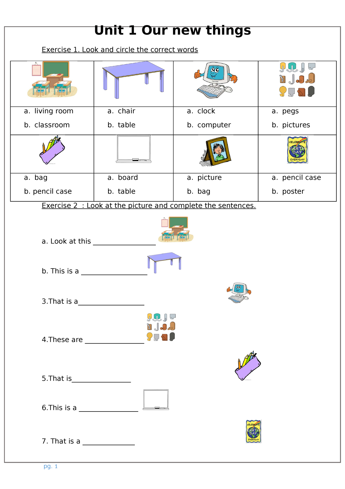 Unit 1 - Summary Tiếng Anh 1 - Exercise 1. Look And Circle The Correct ...