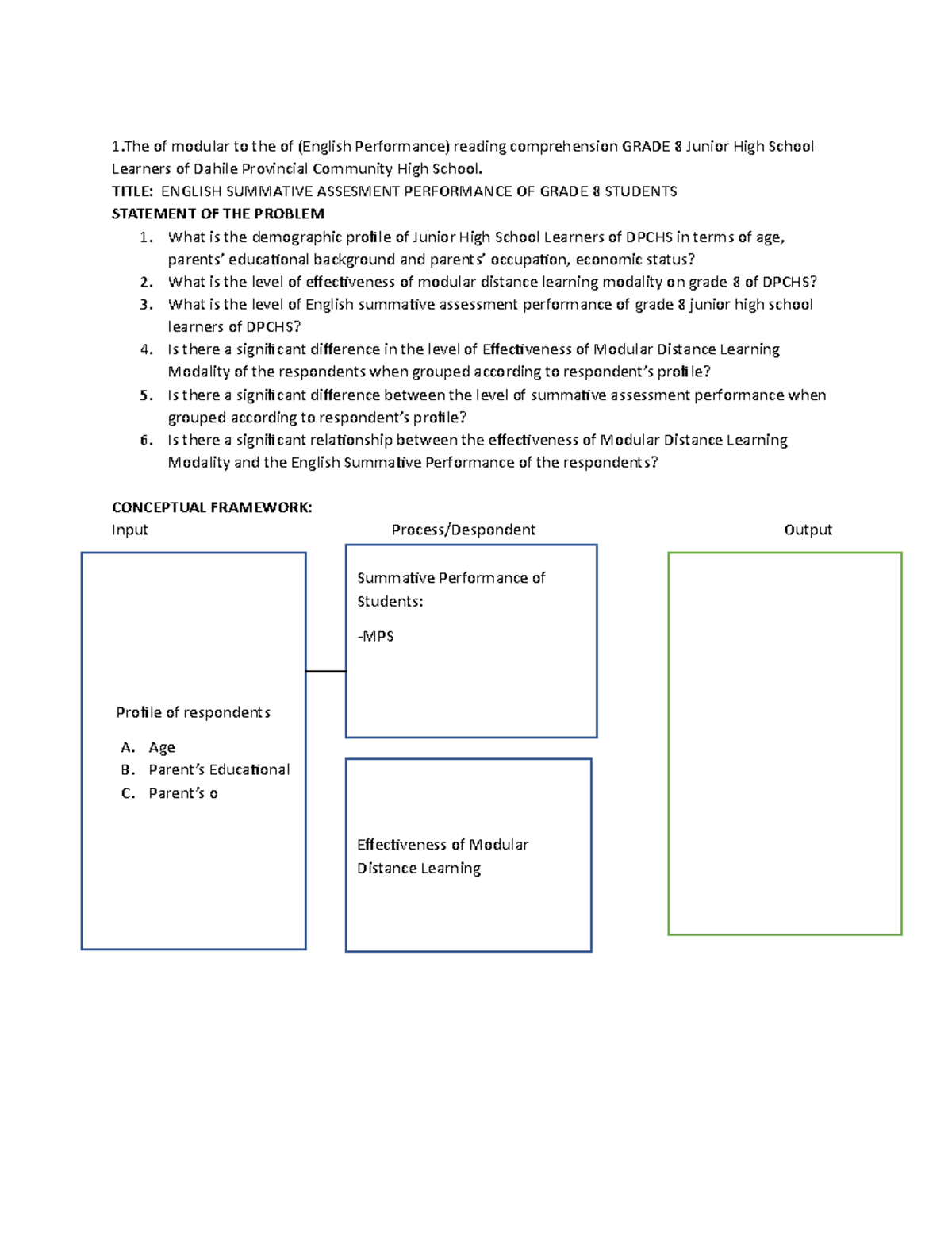 sample thesis title about reading comprehension