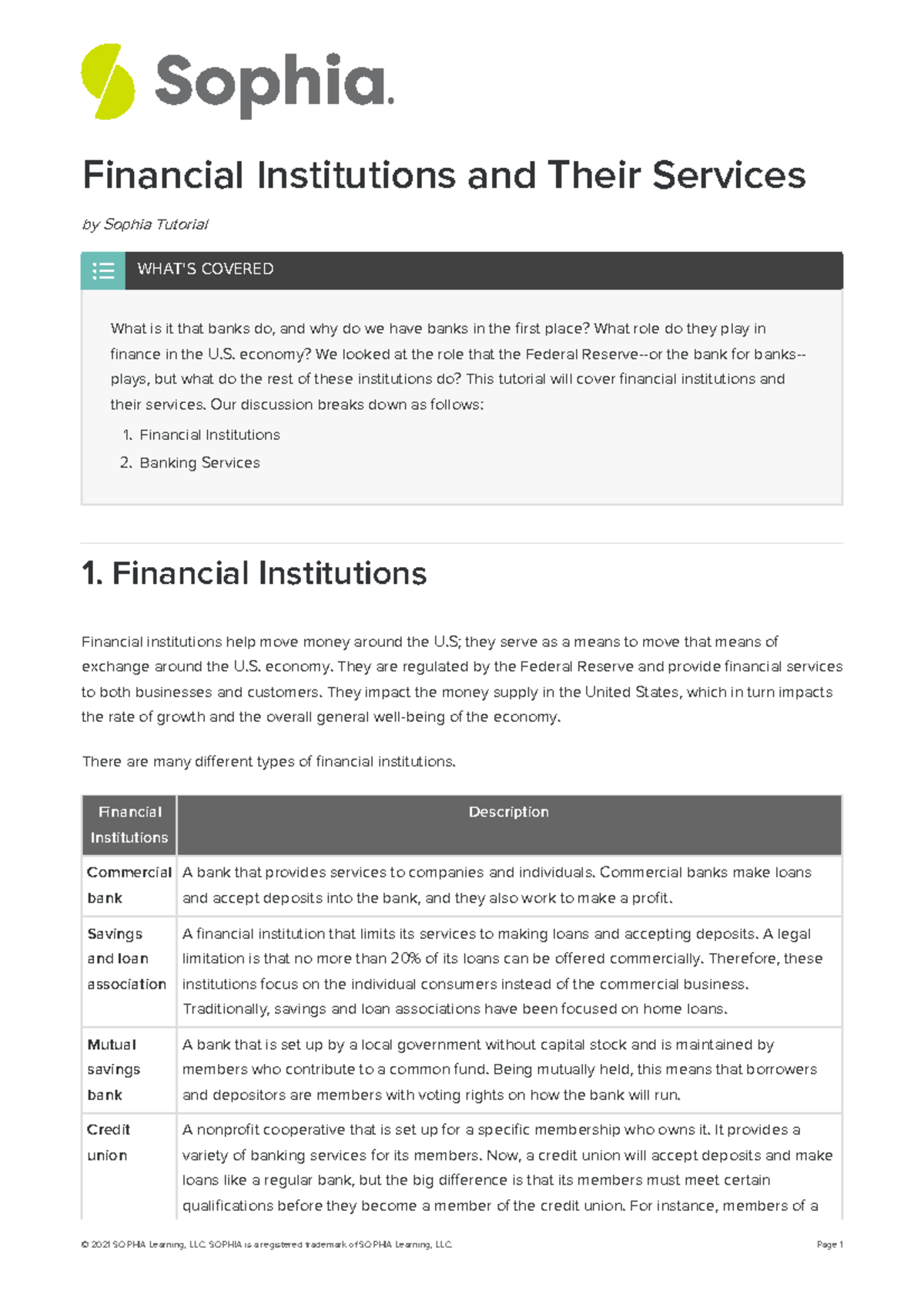 Financial institutions and their services 4 Financial Institutions