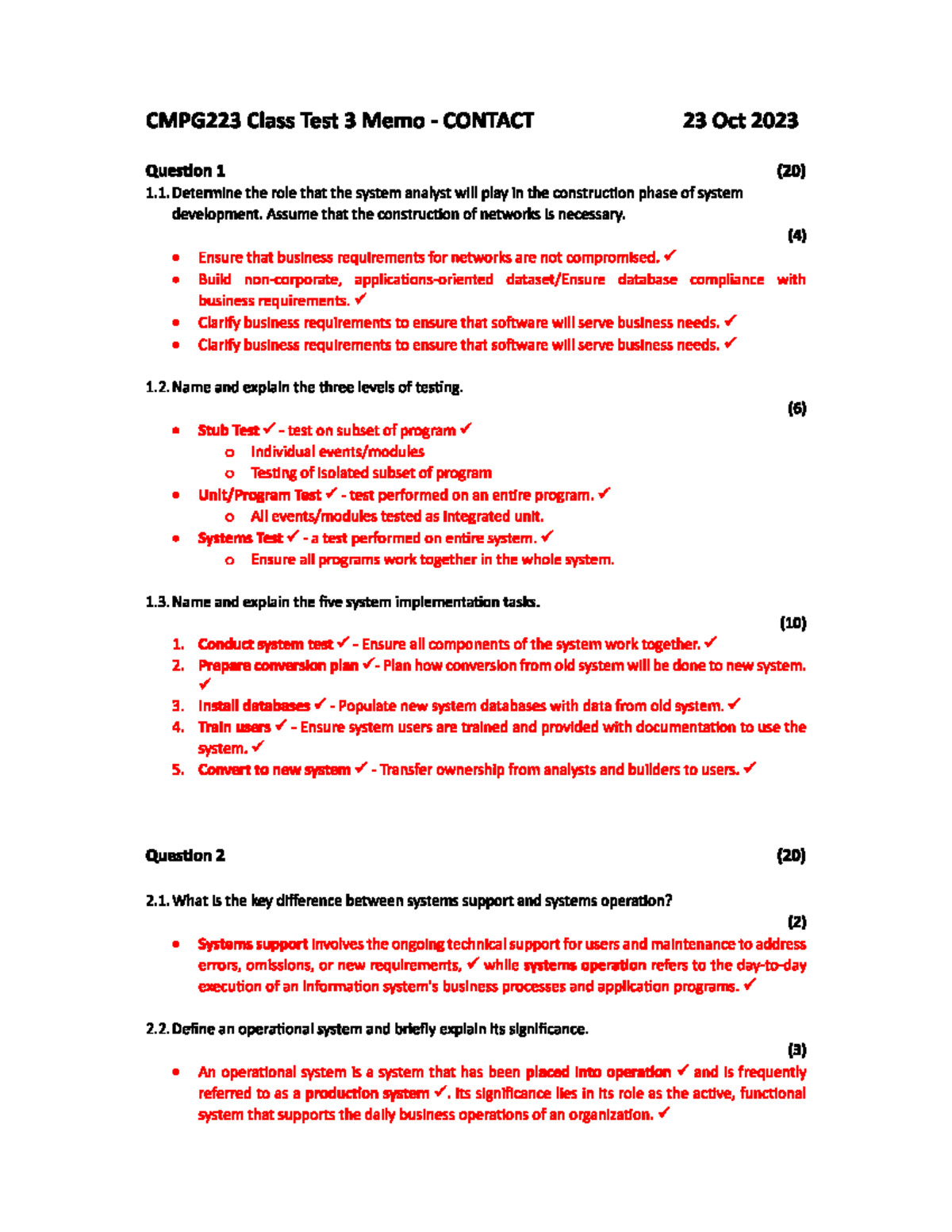 Class Test 3 Student Memo - CMPG223 Class Test 3 Memo CONTACT 23 Oct ...