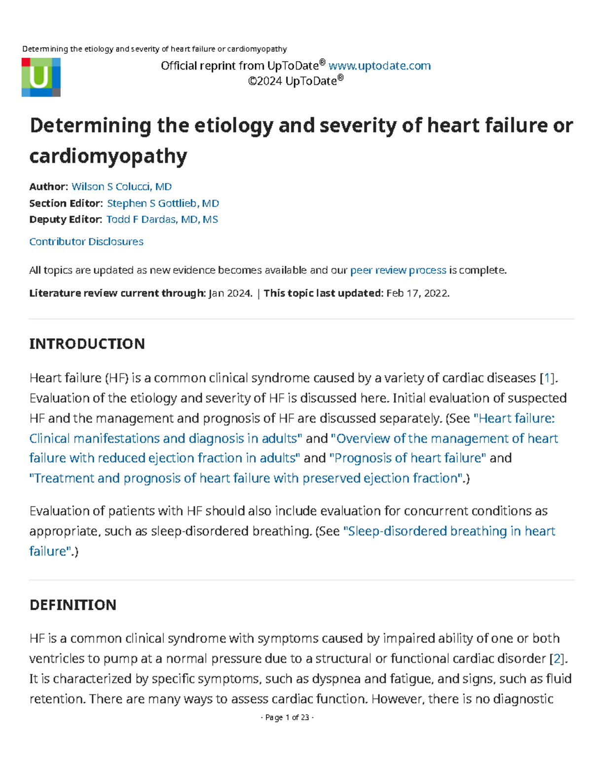 Determining the etiology and severity of heart failure or ...