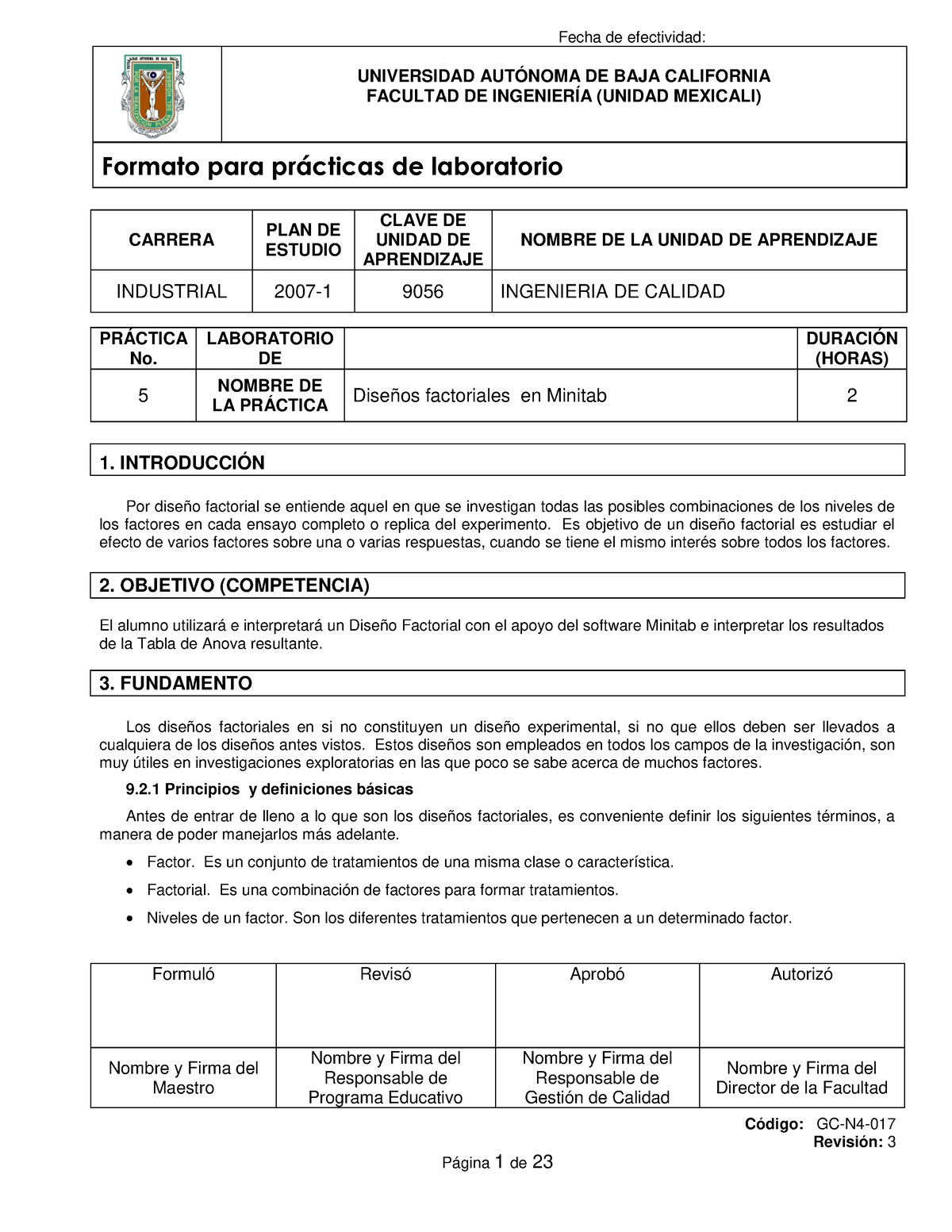 Practica 5 Diseños Factoriales En Minitab - Fecha De Efectividad ...