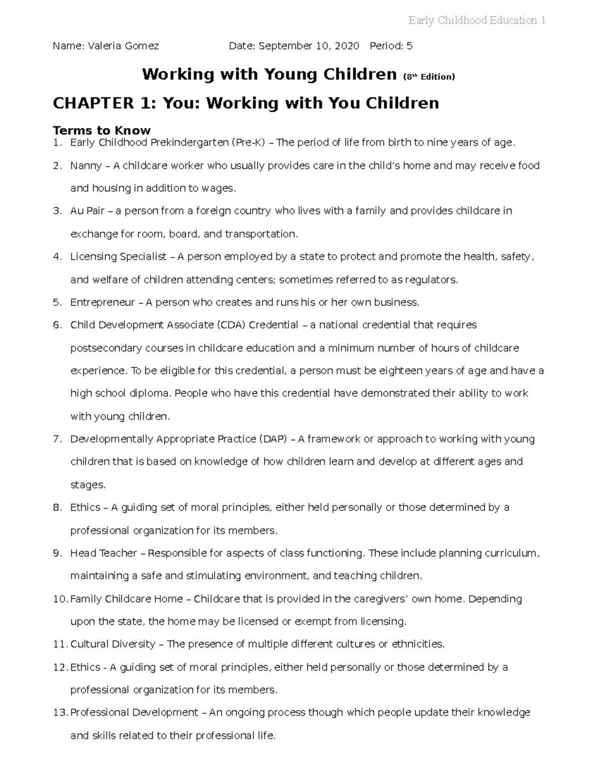 child care level 1 assignments