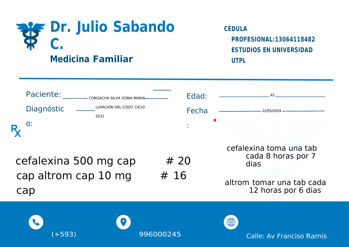 Receta Médica Medicina Familiar Simple Azul y Blanco - Dr. Julio ...