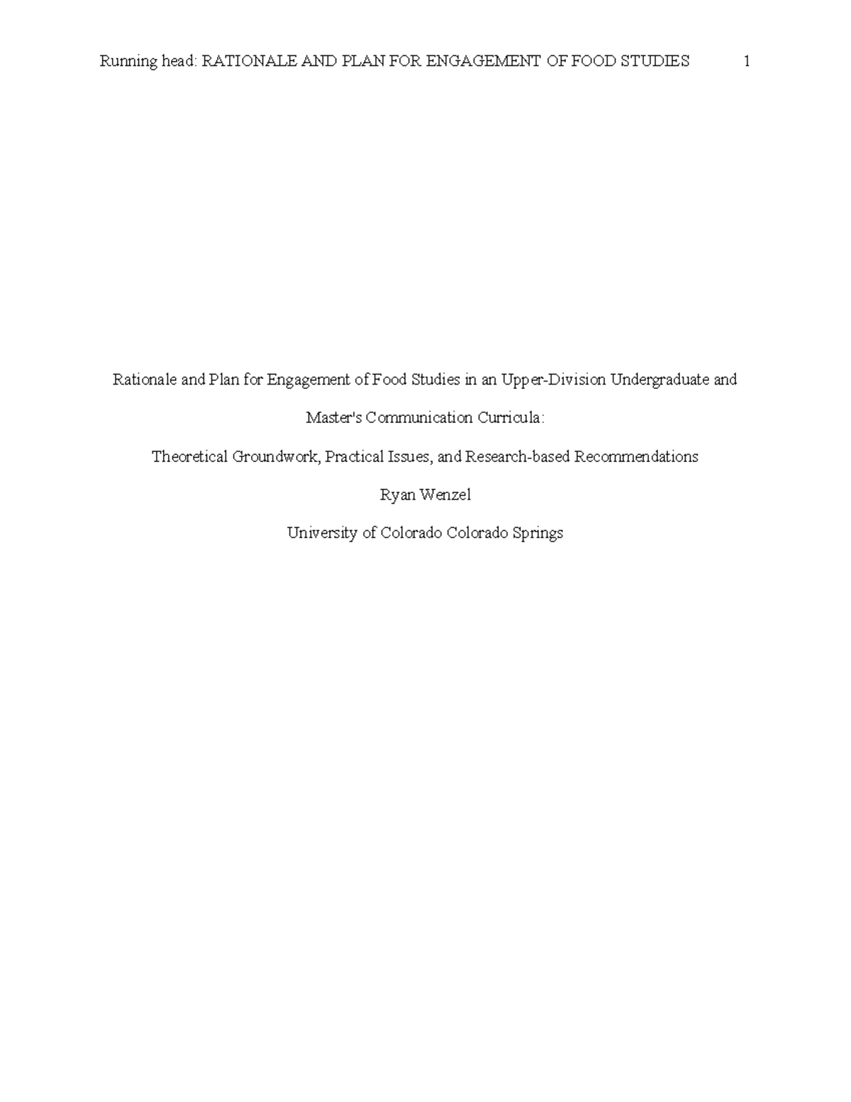 Rationale and Plan for Engagement of Foo - During this time, I have ...