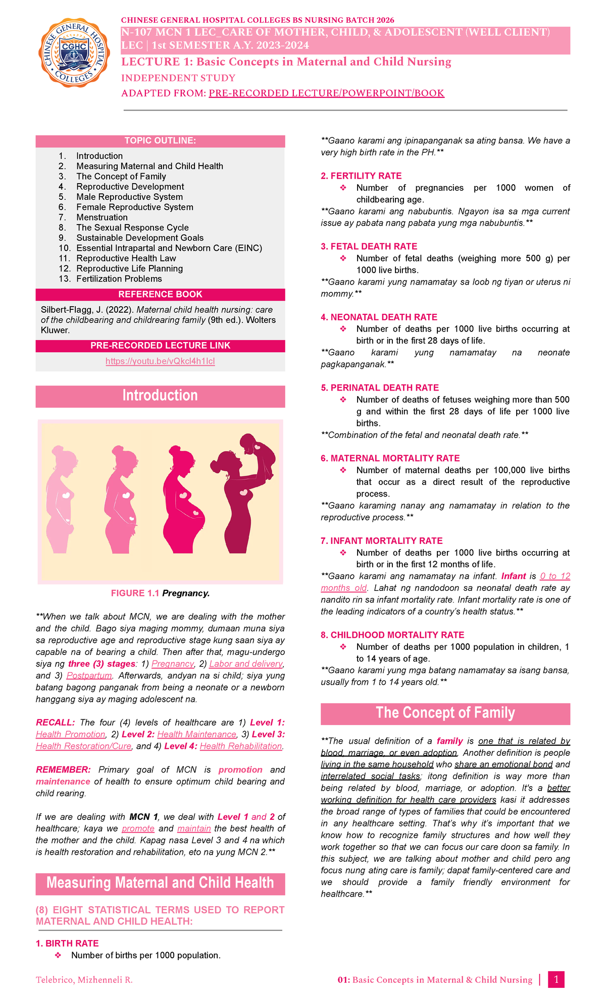 MCN 1 LEC L01 Basic Concepts IN Maternal & Child Nursing 2 - N-107 MCN ...