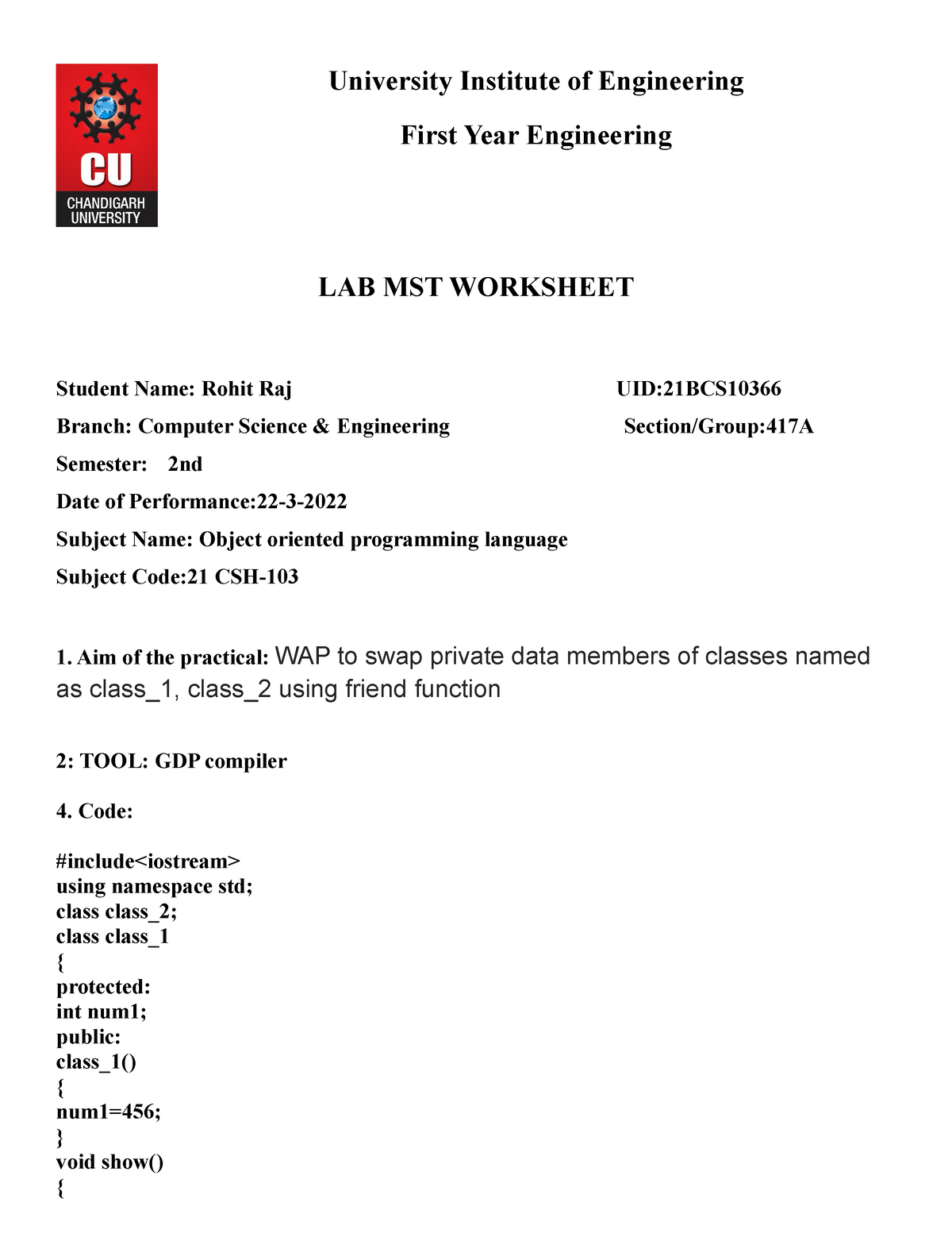 mst-1-oops-rohit-21bcs10366-first-year-engineering-lab-mst