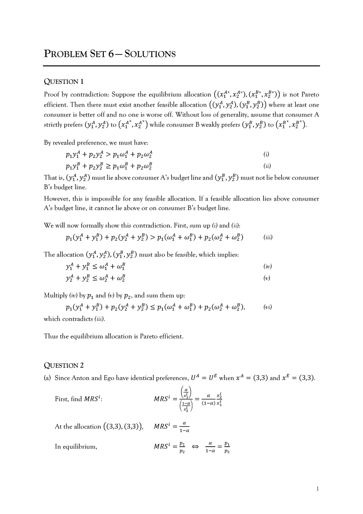 Problem Set 6 - Solutions - PROBLEM SET 6 — SOLUTIONS QUESTION 1 Proof ...