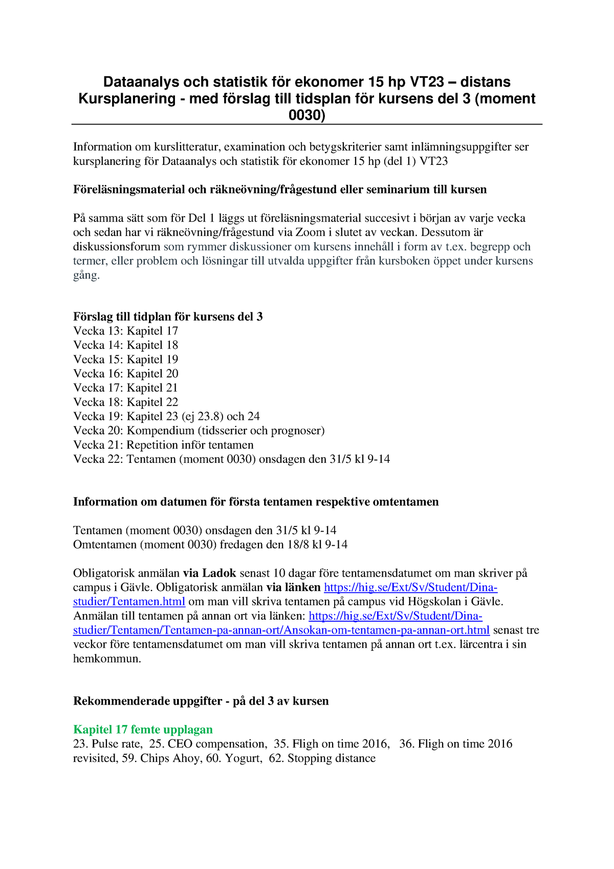 Kursplanering Fцr Dataanalys Och Statistik Fцr Ekonomer 15 Hp, VT23 ...