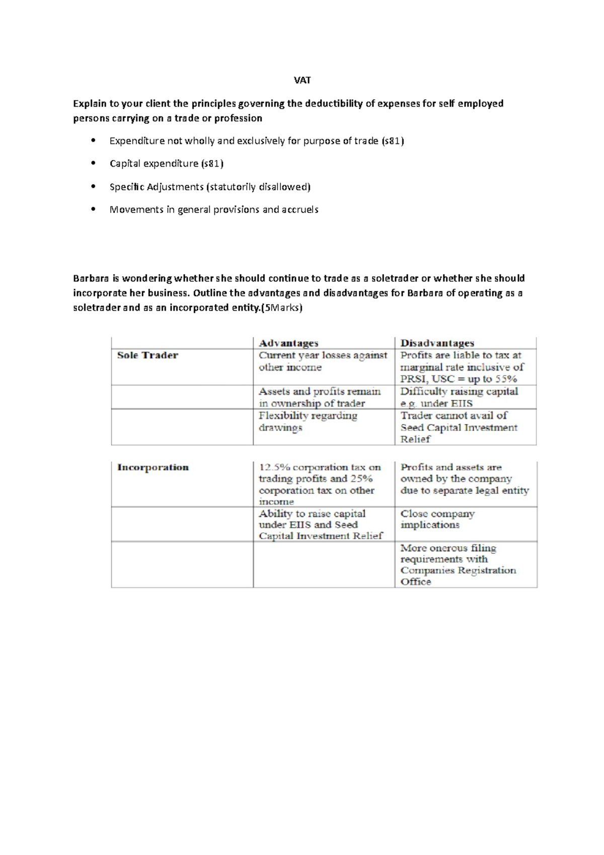 Previous VAT exam questions - VAT Explain to your client the principles ...