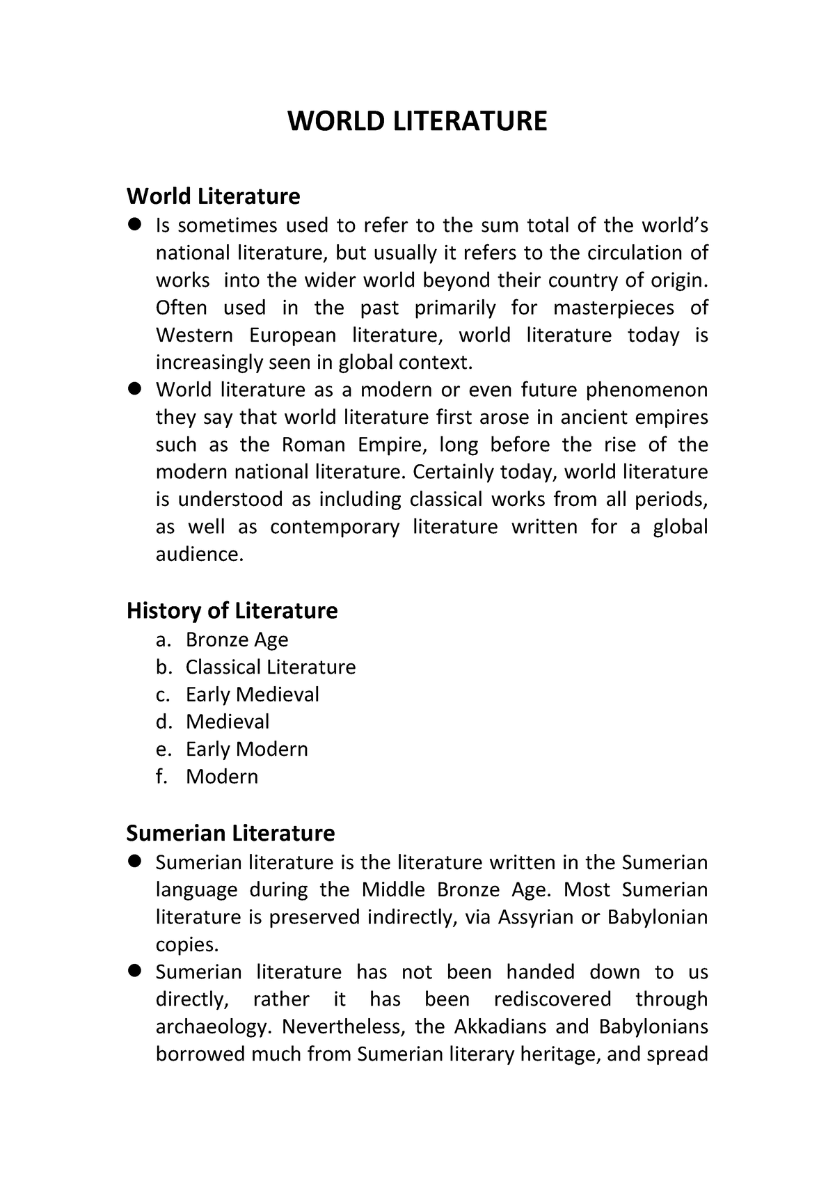 define world literature essay