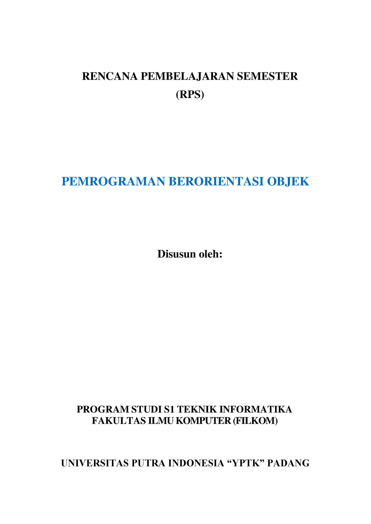 IF - RPS Pemrograman Berorientasi Objek - RENCANA PEMBELAJARAN SEMESTER ...