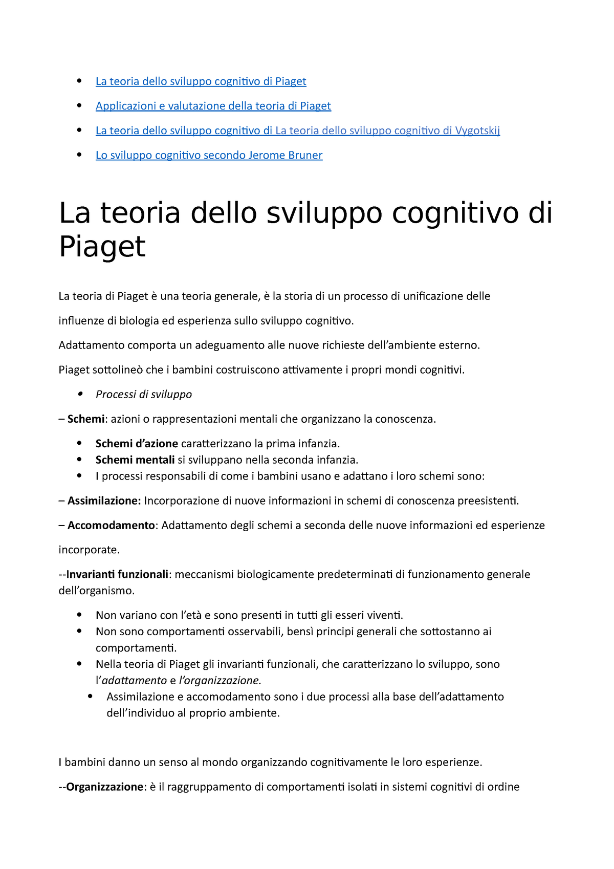 CAP. 5 Psicologia dello Sviluppo La teoria dello sviluppo