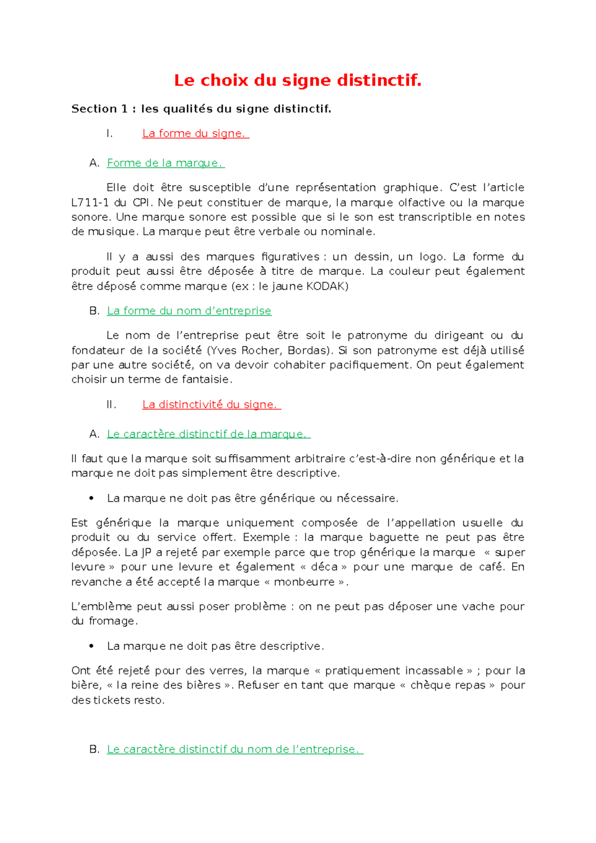 Le choix du signe distinctif - Section 1 : les du signe distinctif. I ...