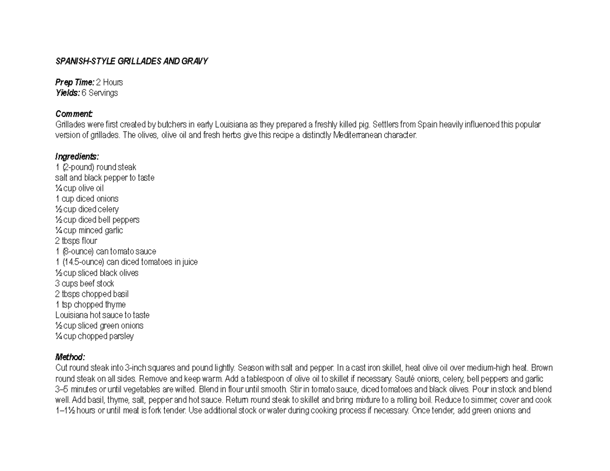 Spanish Style Grillades AND Gravy cajun creole SPANISHSTYLE