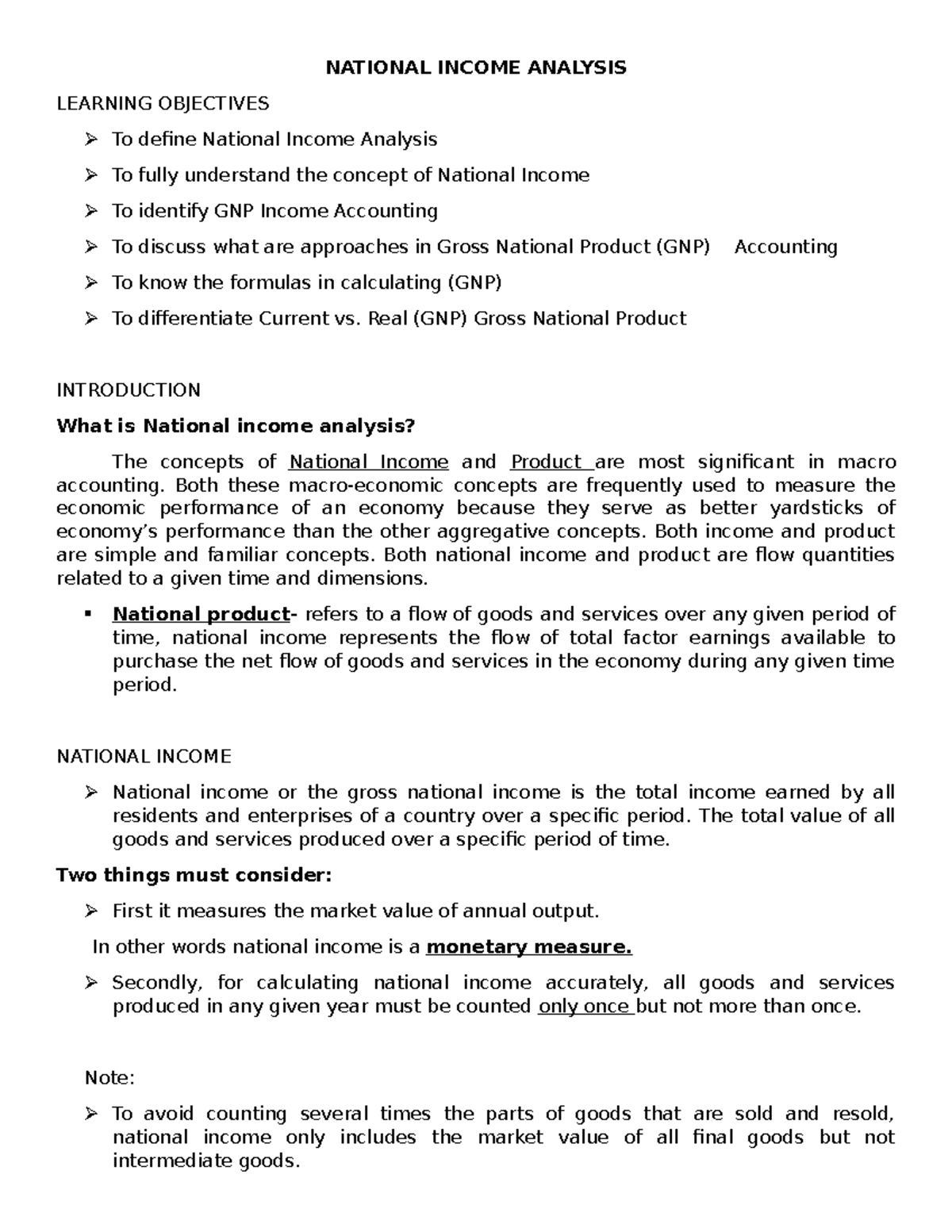 National Analysis Real (GNP) Gross National Product