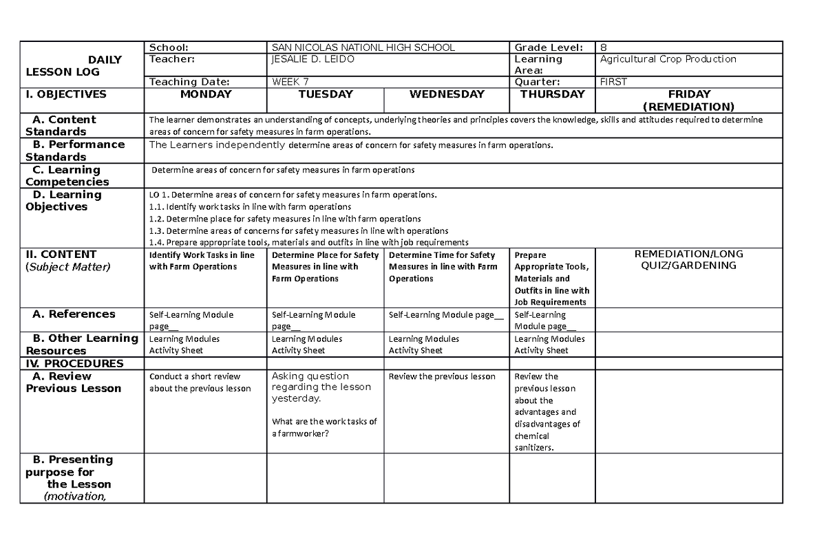 AGRI CROP 8 8 - agricrop dll - DAILY LESSON LOG School: SAN NICOLAS ...