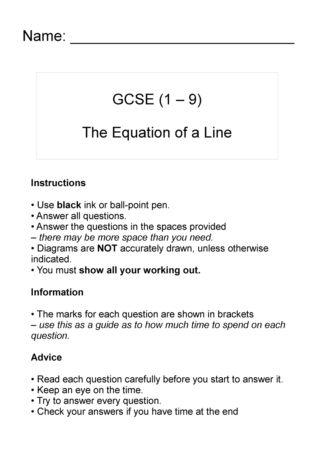 equationofaline-ganm-gcse-1-9-the-equation-of-a-line-name