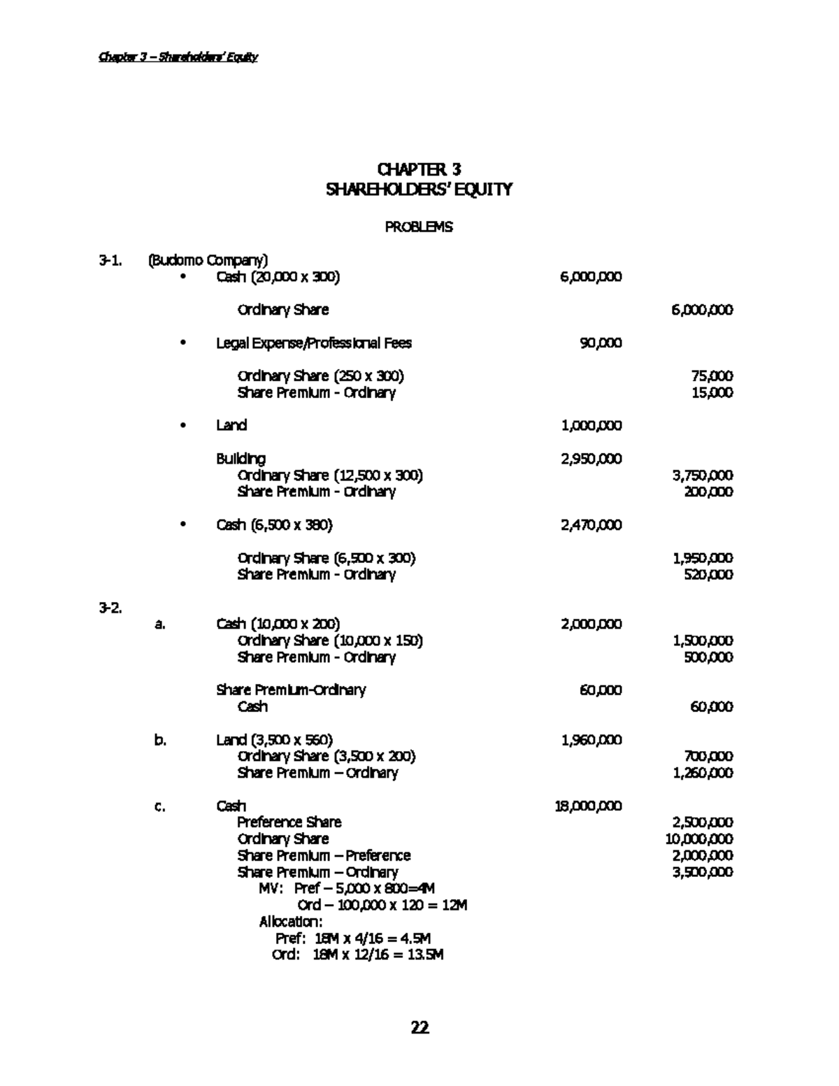 Answers - Chapter 3 Vol 2 2009 - SHAREHOLDERS’ EQUITY PROBLEMS MV: Pref ...