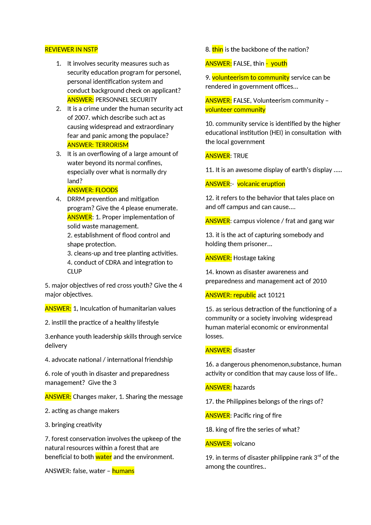 Reviewer-IN-NSTP - Practice Materials - REVIEWER IN NSTP It Involves ...