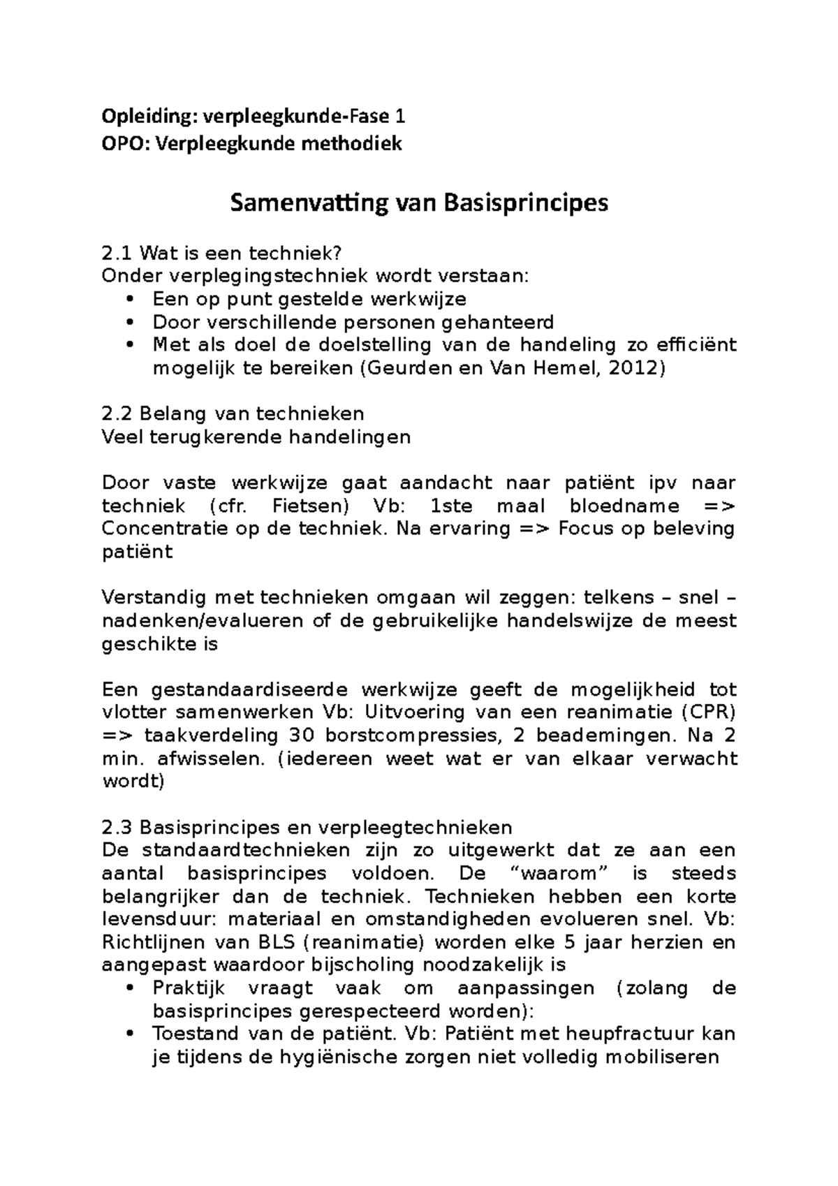 Verpleegkundige Methodiek-fase 1- Samenvatting-Basisprincipes ...