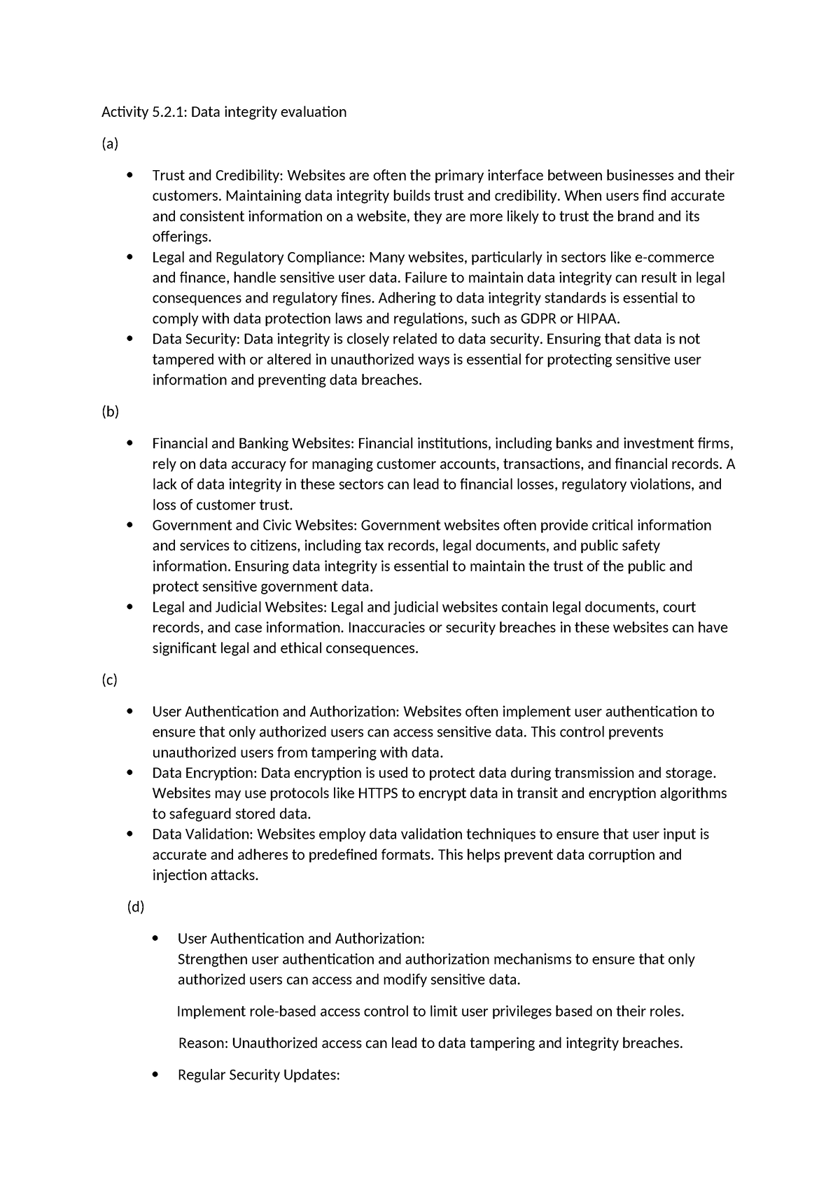 AActivity 5.2.1Data integrity evaluation - Activity 5.2: Data integrity ...