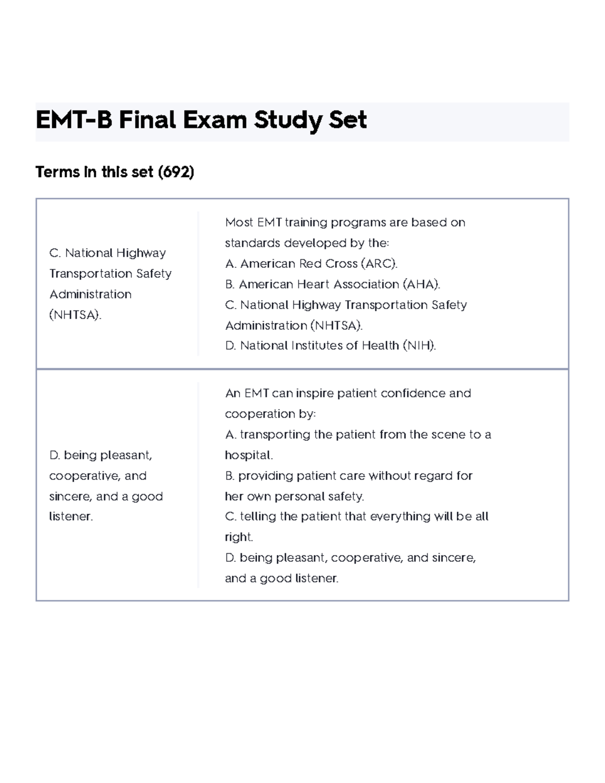 EMTB Final Exam Study Set Flashcards Quizlet EMTB Final Exam Study
