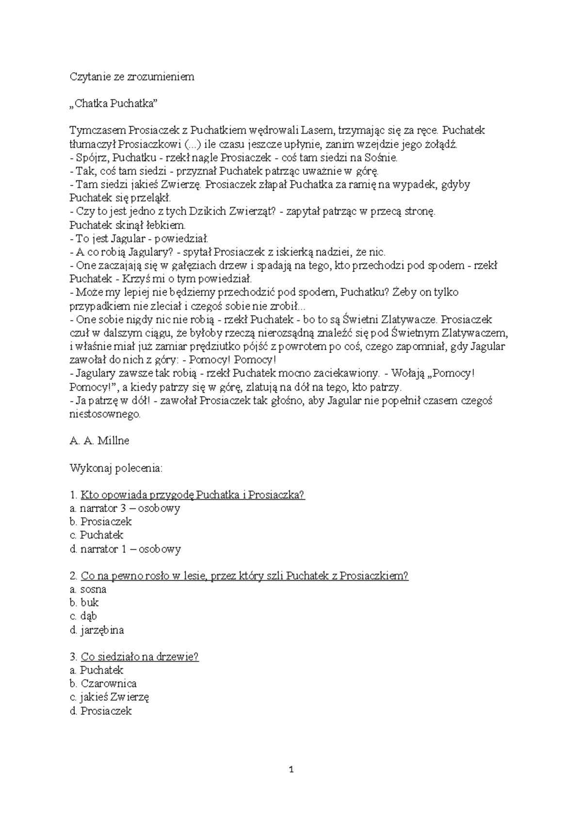 Czytanie ze zrozumieniem 3 testy - Czytanie ze zrozumieniem „Chatka