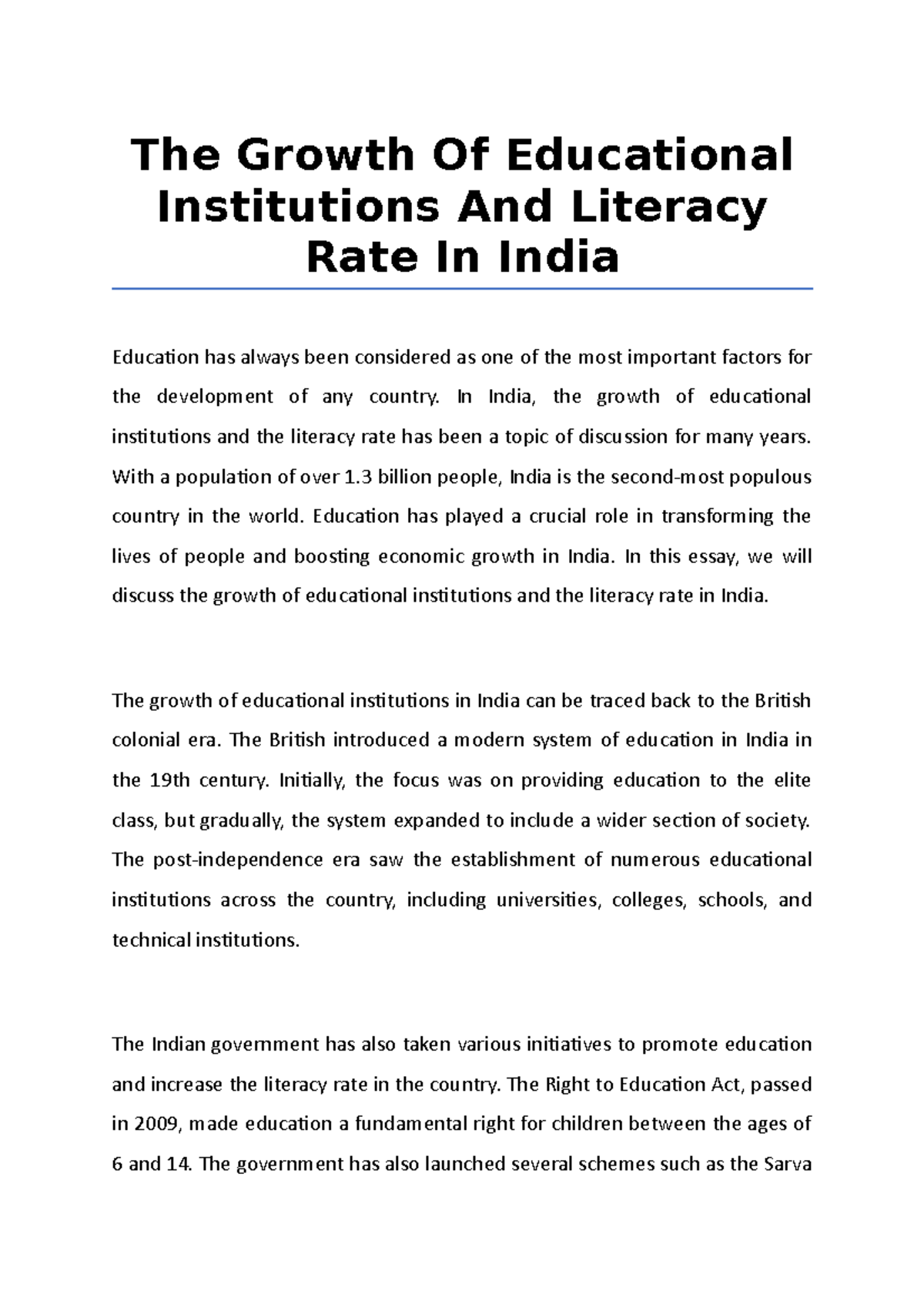 essay on literacy rate