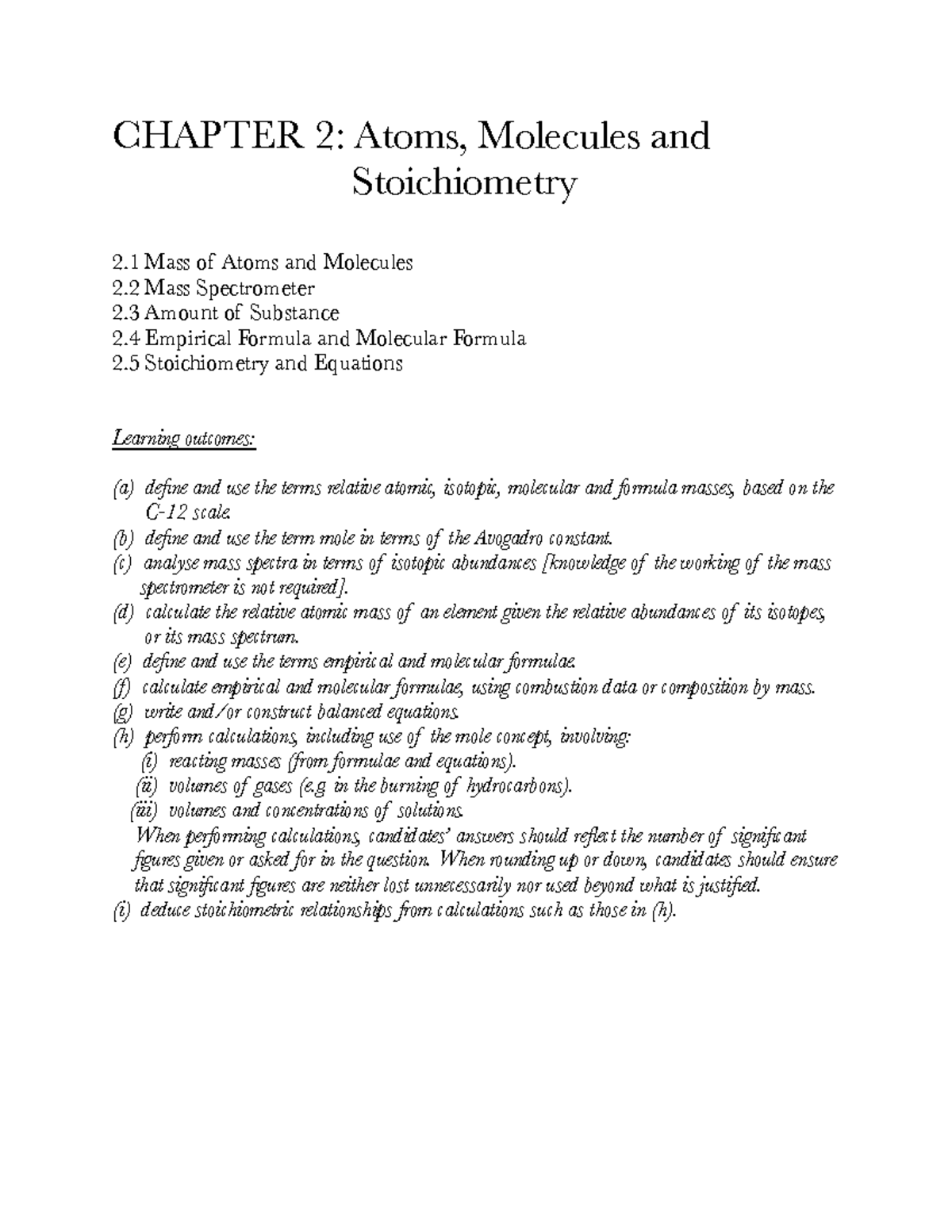 Chapter 2 Atoms Molecules And Stoichiometry Chapter 2 Atoms