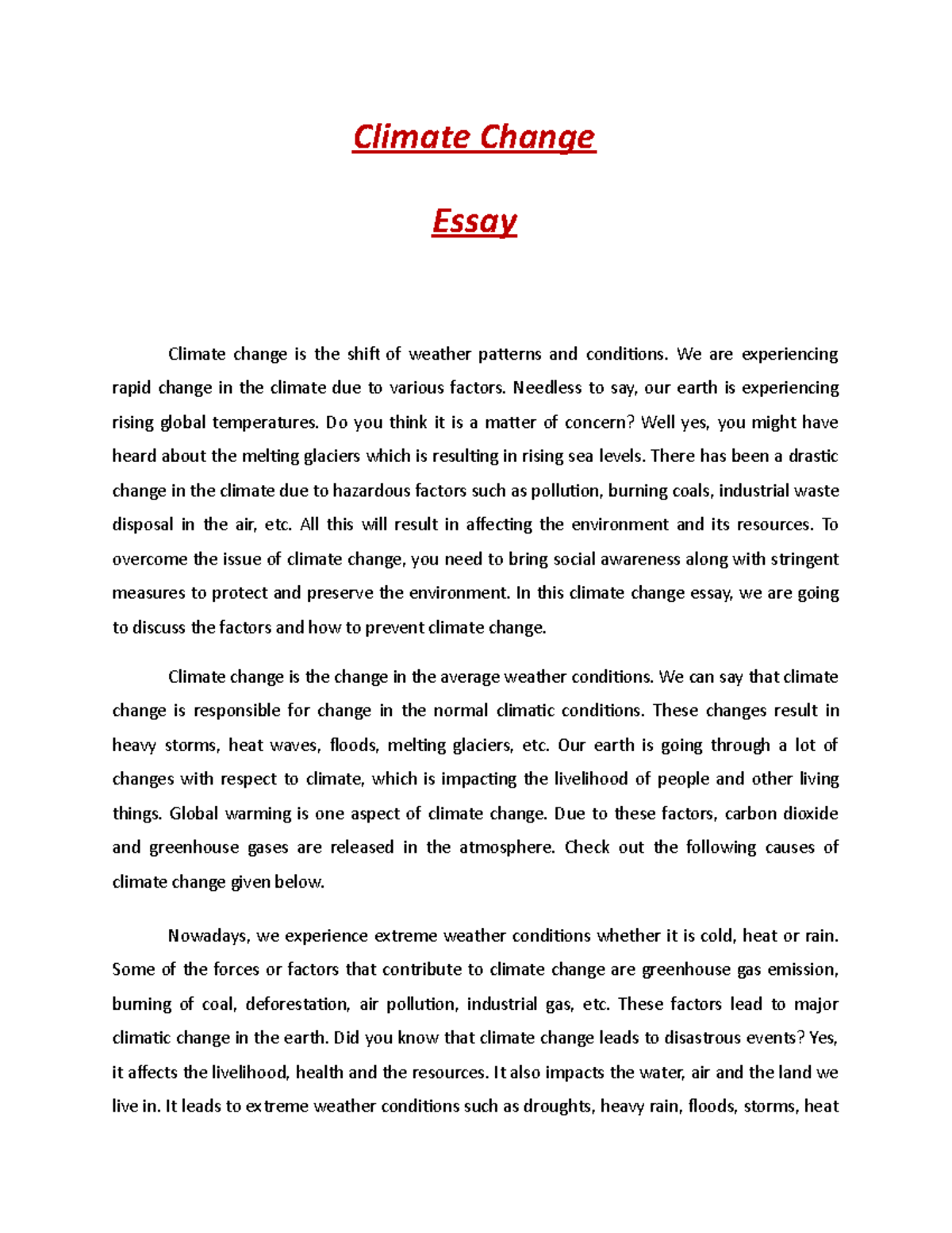 weather change essay