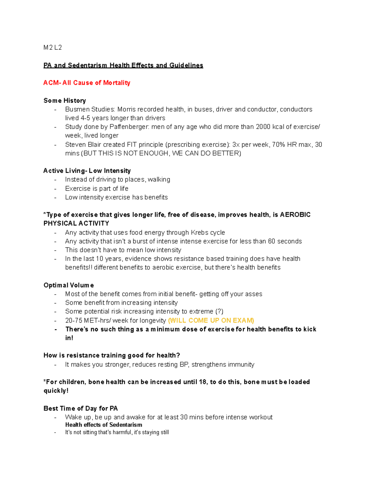 162 M2 L2 - notes - M2 L PA and Sedentarism Health Effects and ...