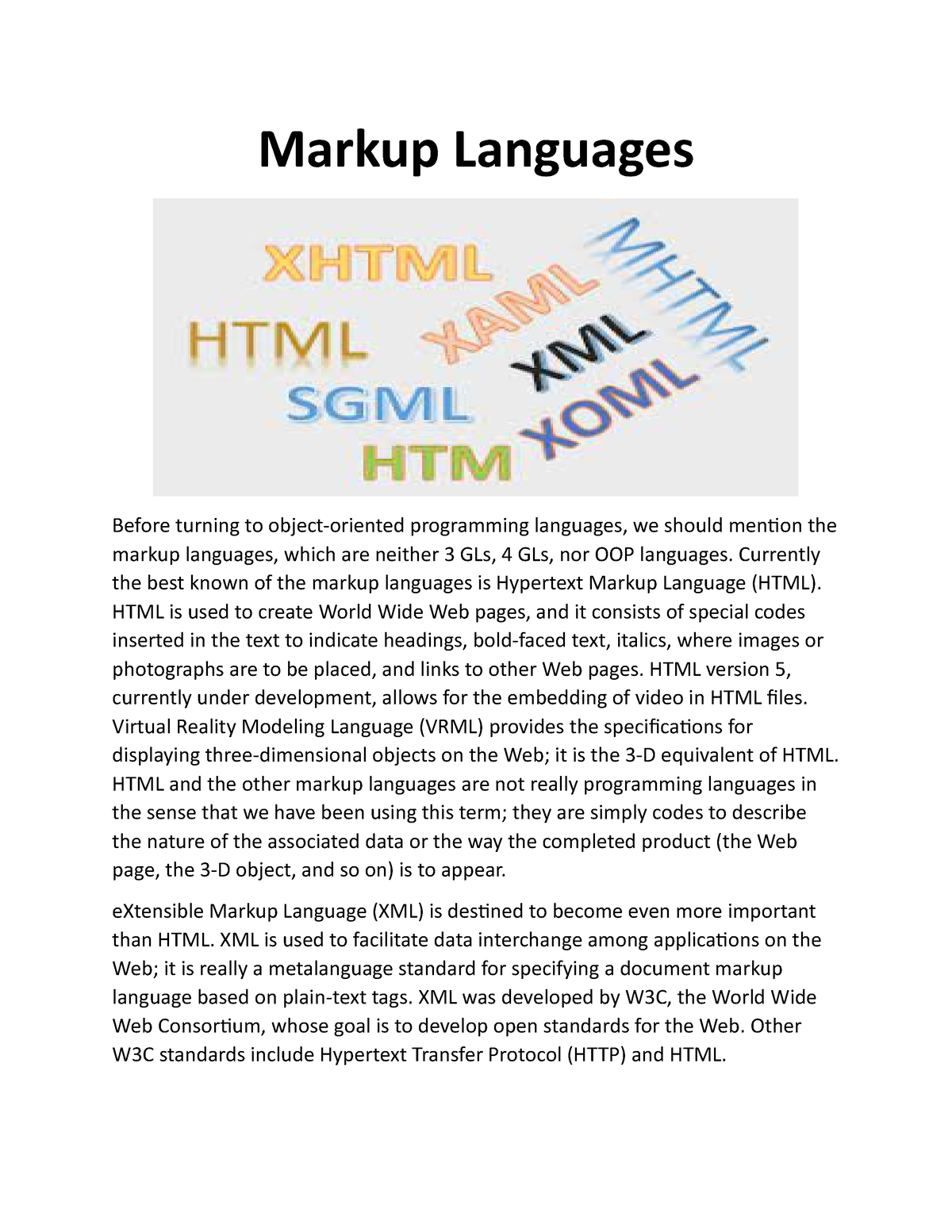 Markup Languages - Markup Languages Before Turning To Object-oriented ...