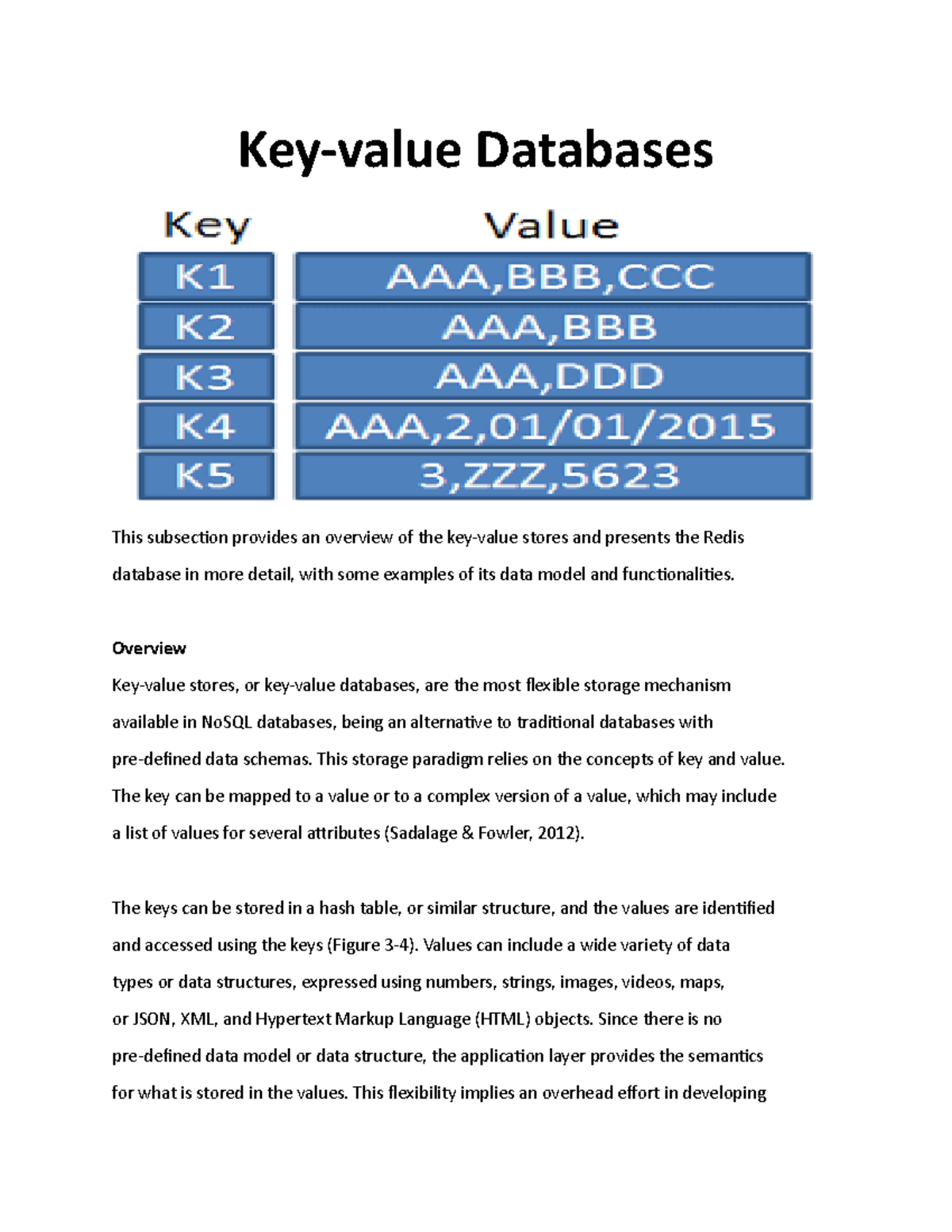 Key Value Database - Key-value Databases This subsection provides an ...