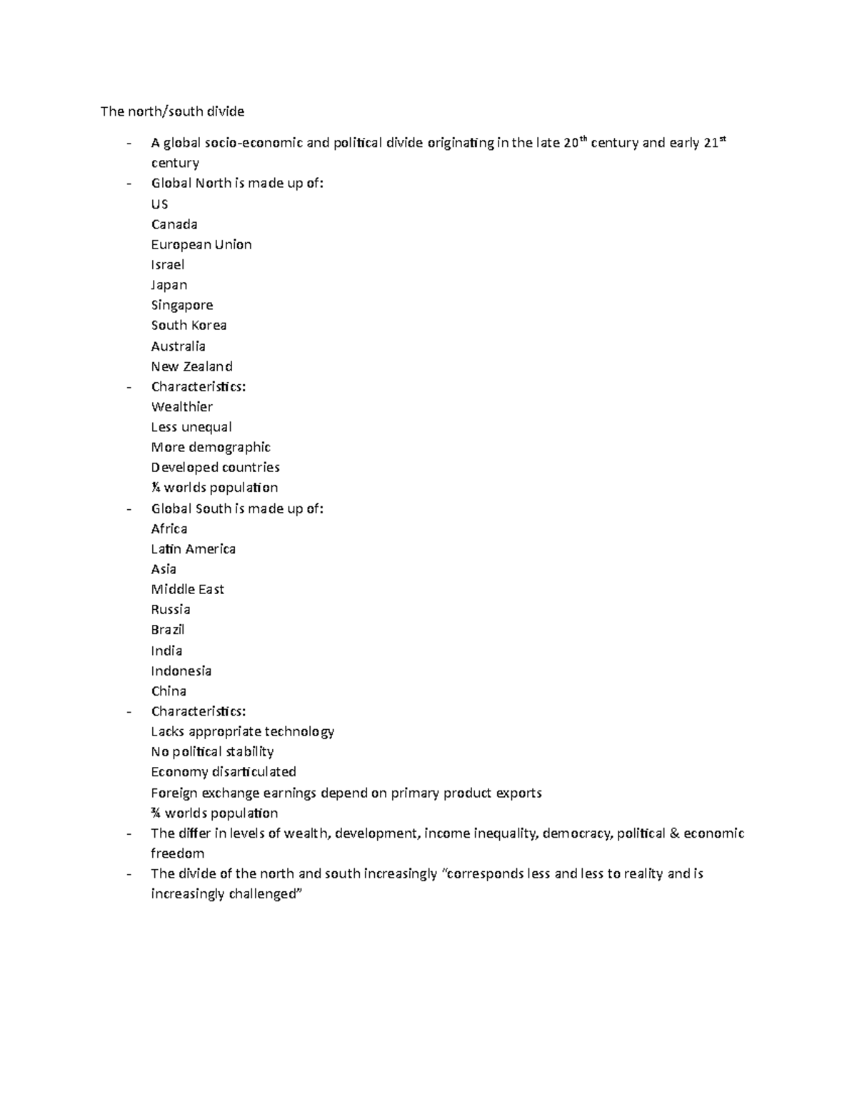 The north and south divide - The north/south divide A global socio ...