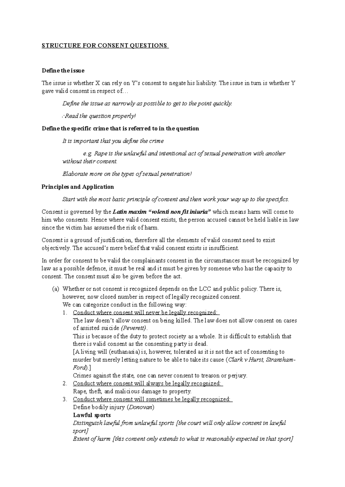 Structure FOR Consent Answer - STRUCTURE FOR CONSENT QUESTIONS Define ...